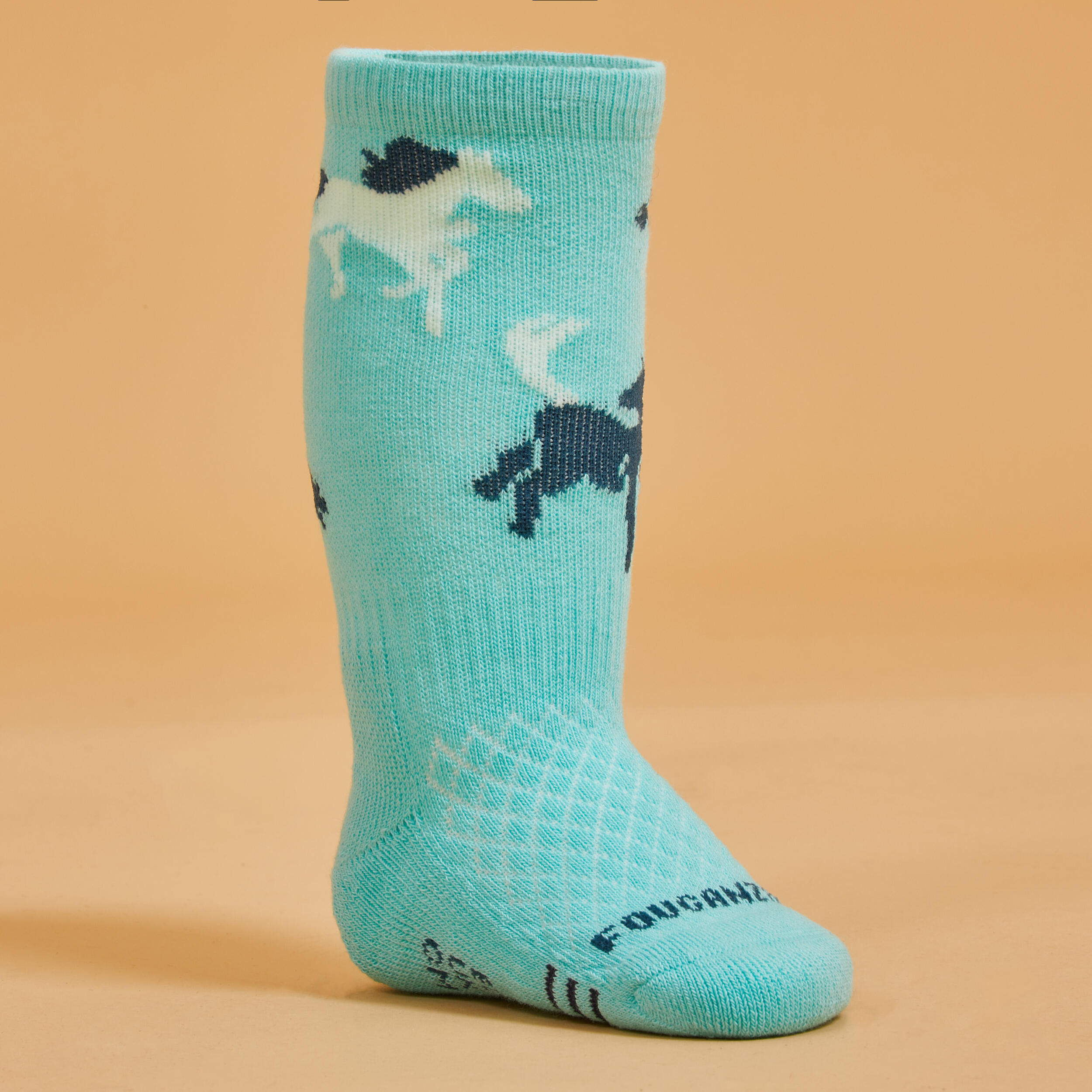 Horse Riding Socks 500 Baby - Turquoise/Green with Designs