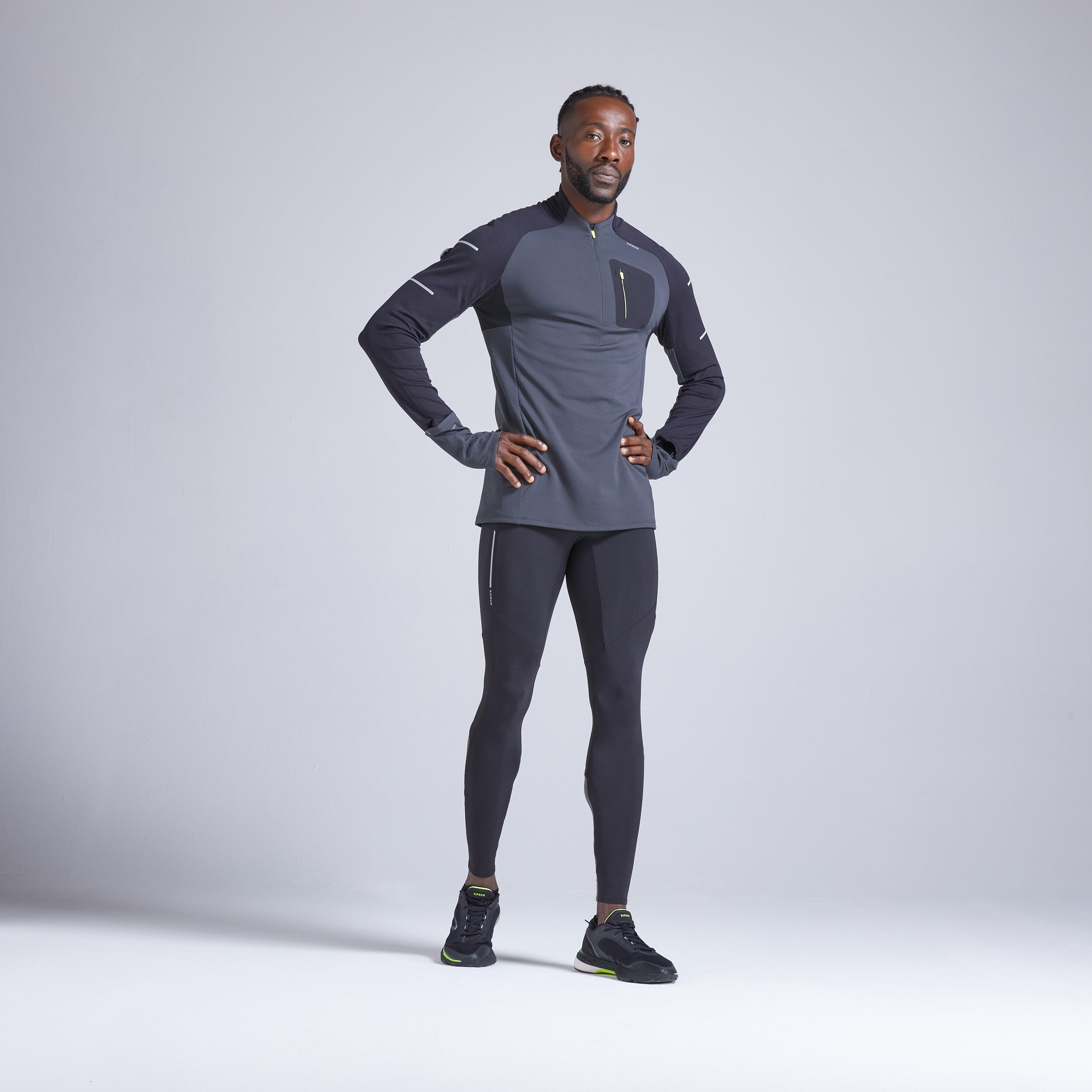 Warm Men's Running Tights - Black/Grey