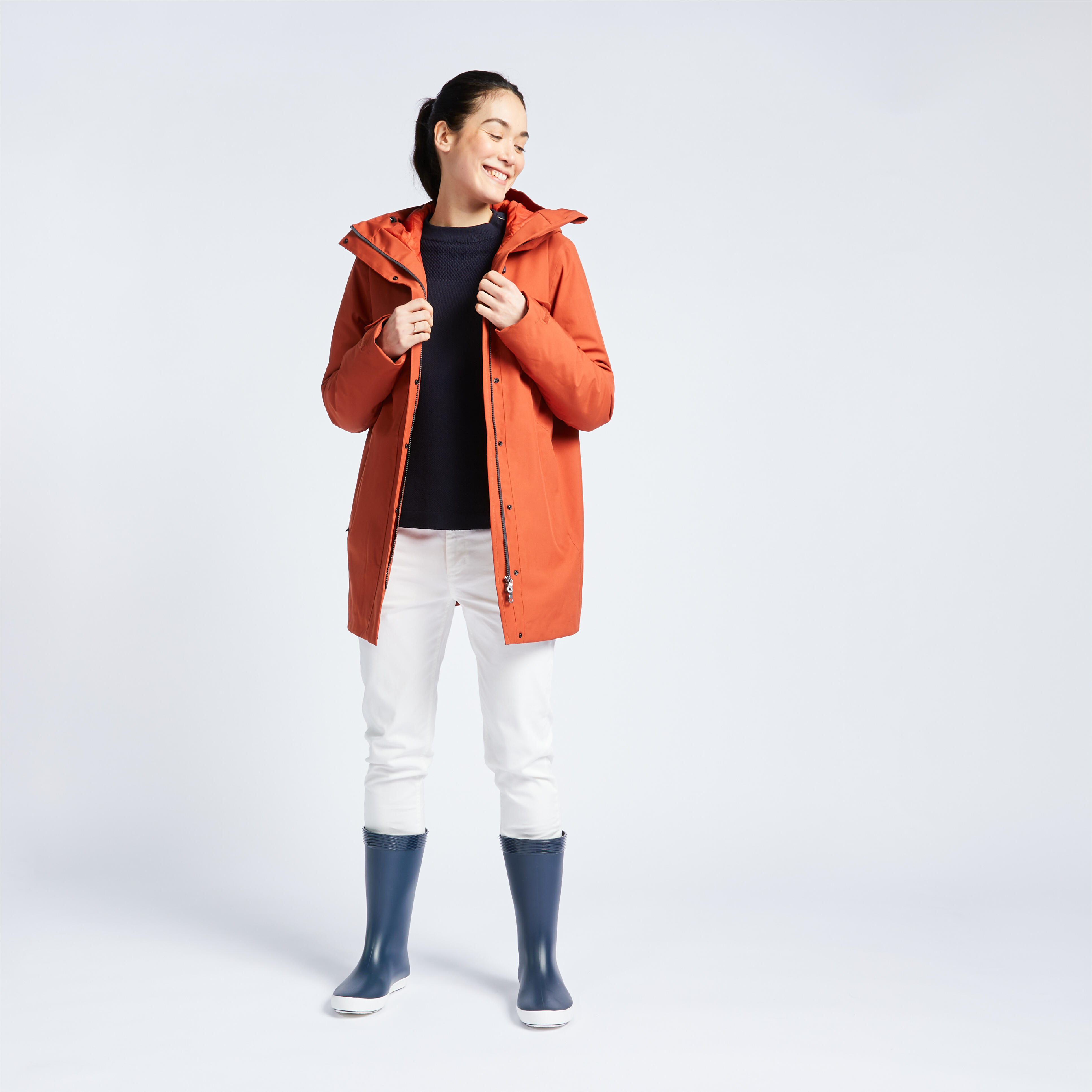 Women's warm waterproof windproof sailing jacket - SAILING 300 Dark orange