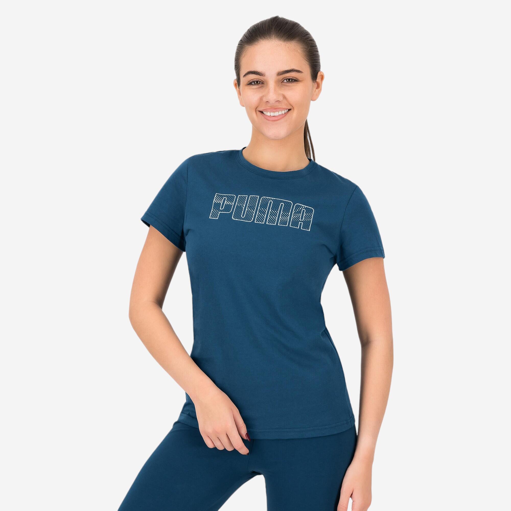 Women's Short-Sleeved Cotton Fitness T-Shirt - Blue