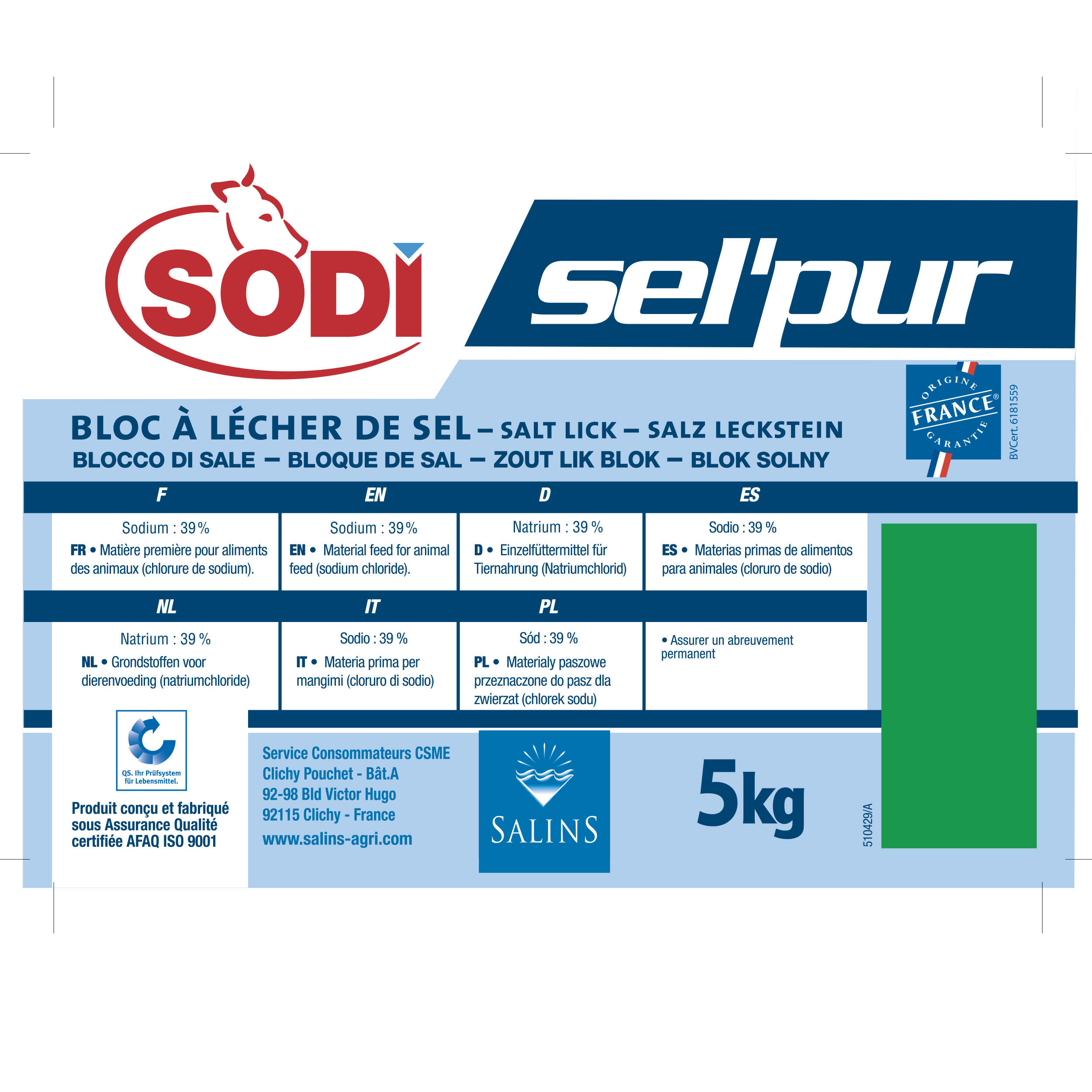 Horse Riding Pure Salt Lick for Horse and Pony Sel'Pur 5 kg