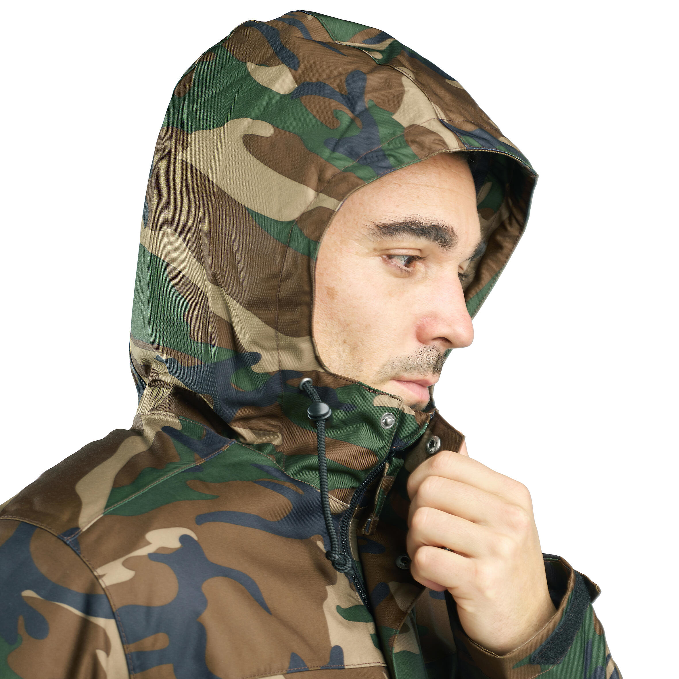 HUNTING WARM WATERPROOF JACKET CAMOUFLAGE WOODLAND GREEN 100