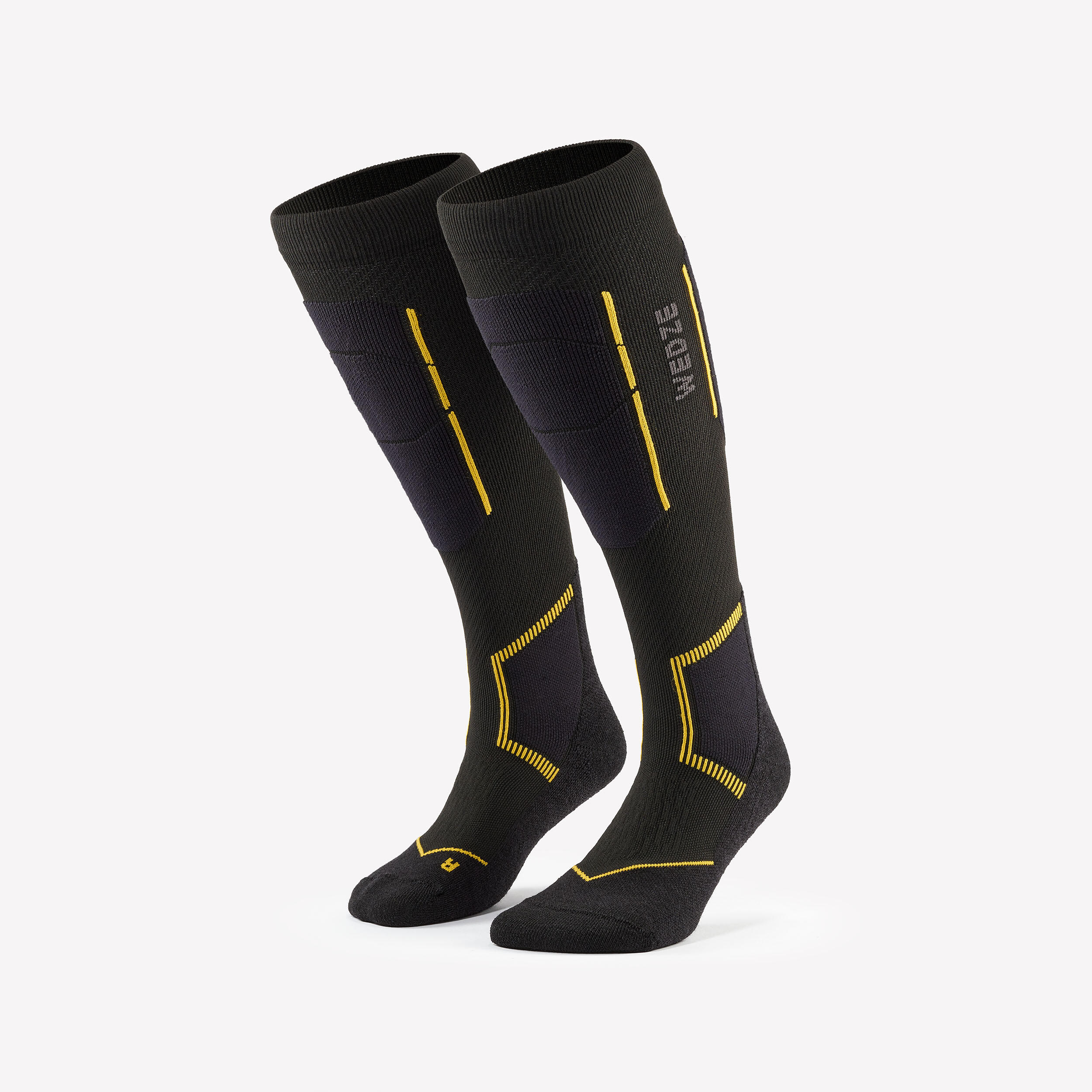 Adult Merino Wool Ski Socks 500 - Black and Yellow