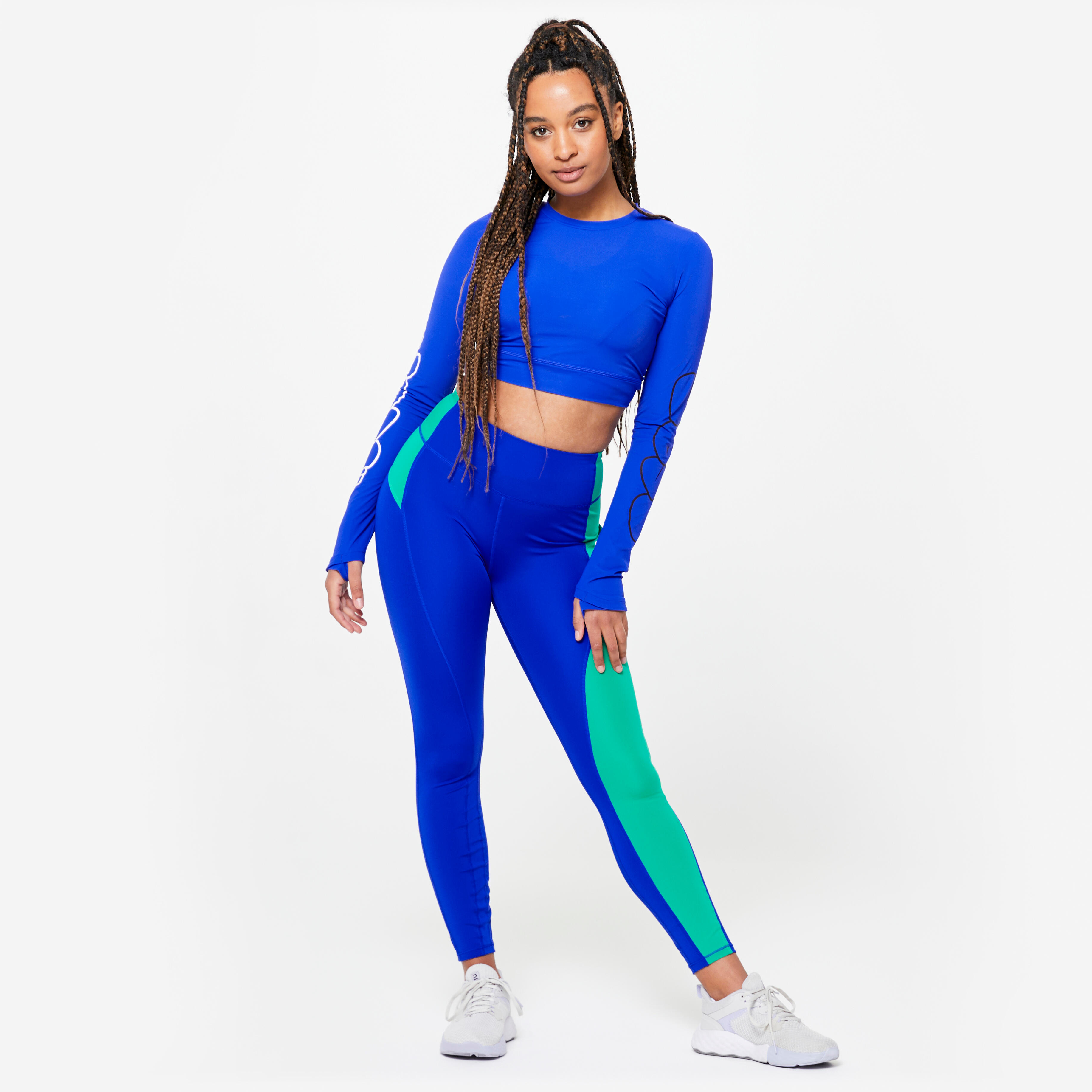 Women's Long-Sleeved Crop Top - Blue Print