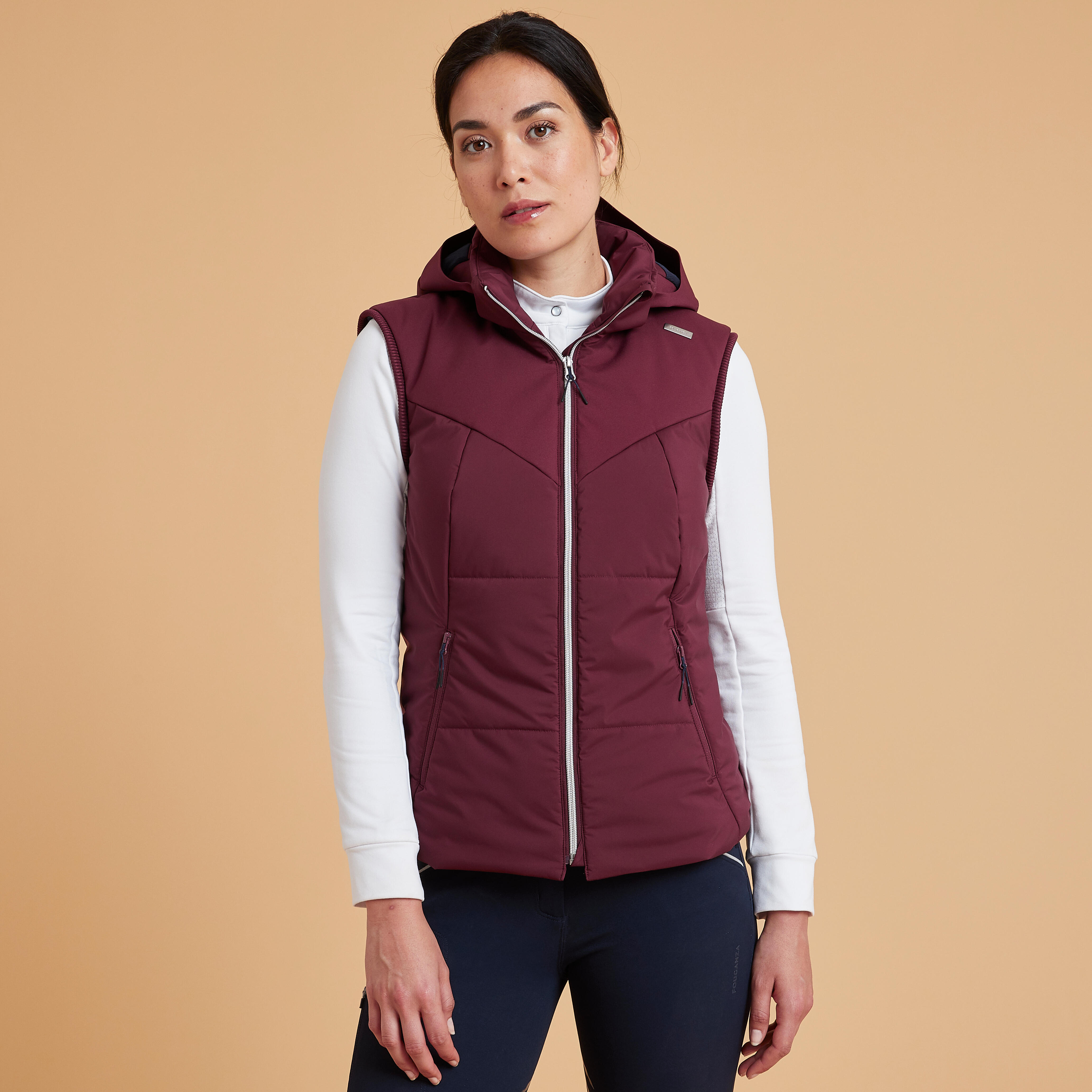 Women's Warm Sleeveless Horse Riding Gilet 900 - Burgundy