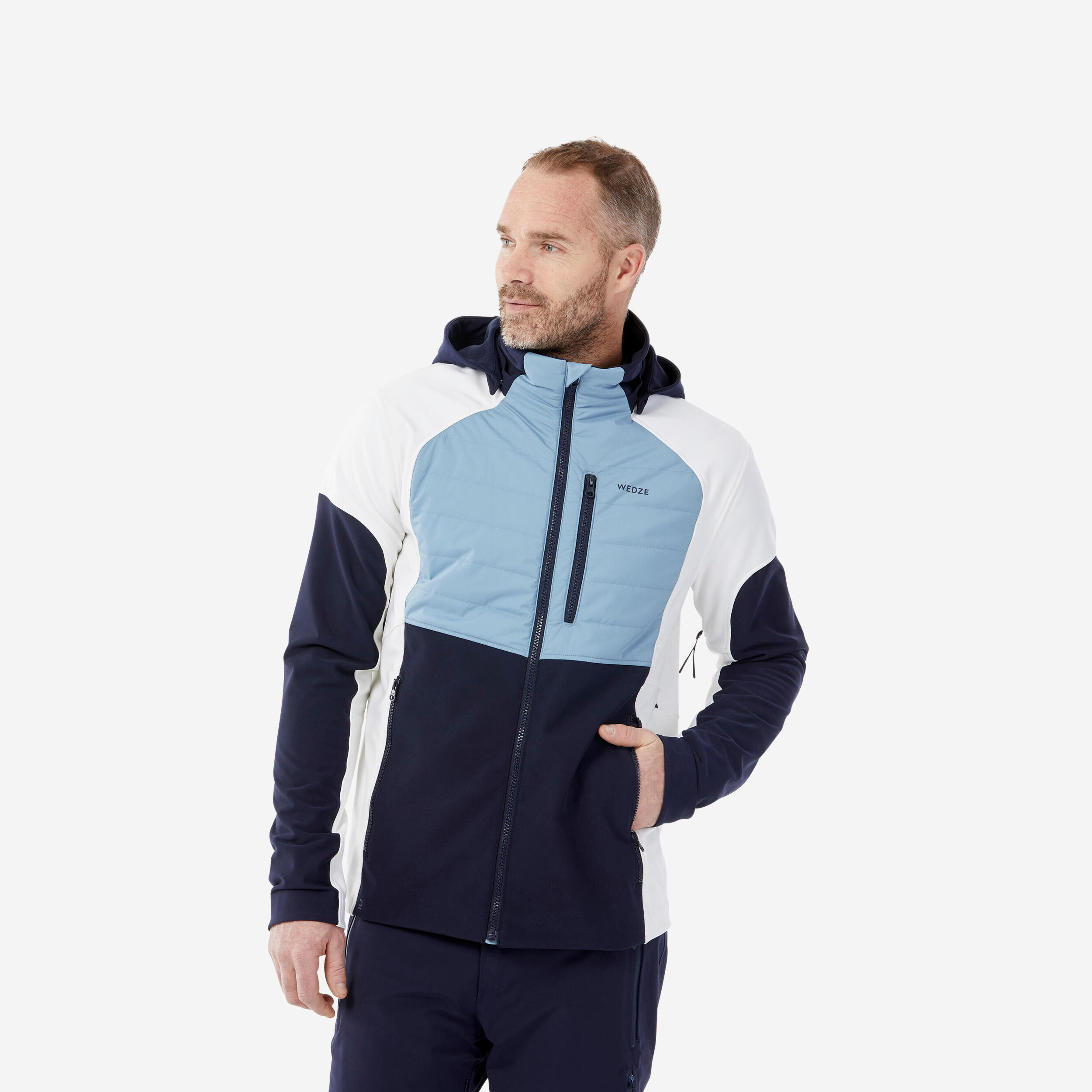 Men's lightweight waterproof ski jacket - Dark and light blue  white