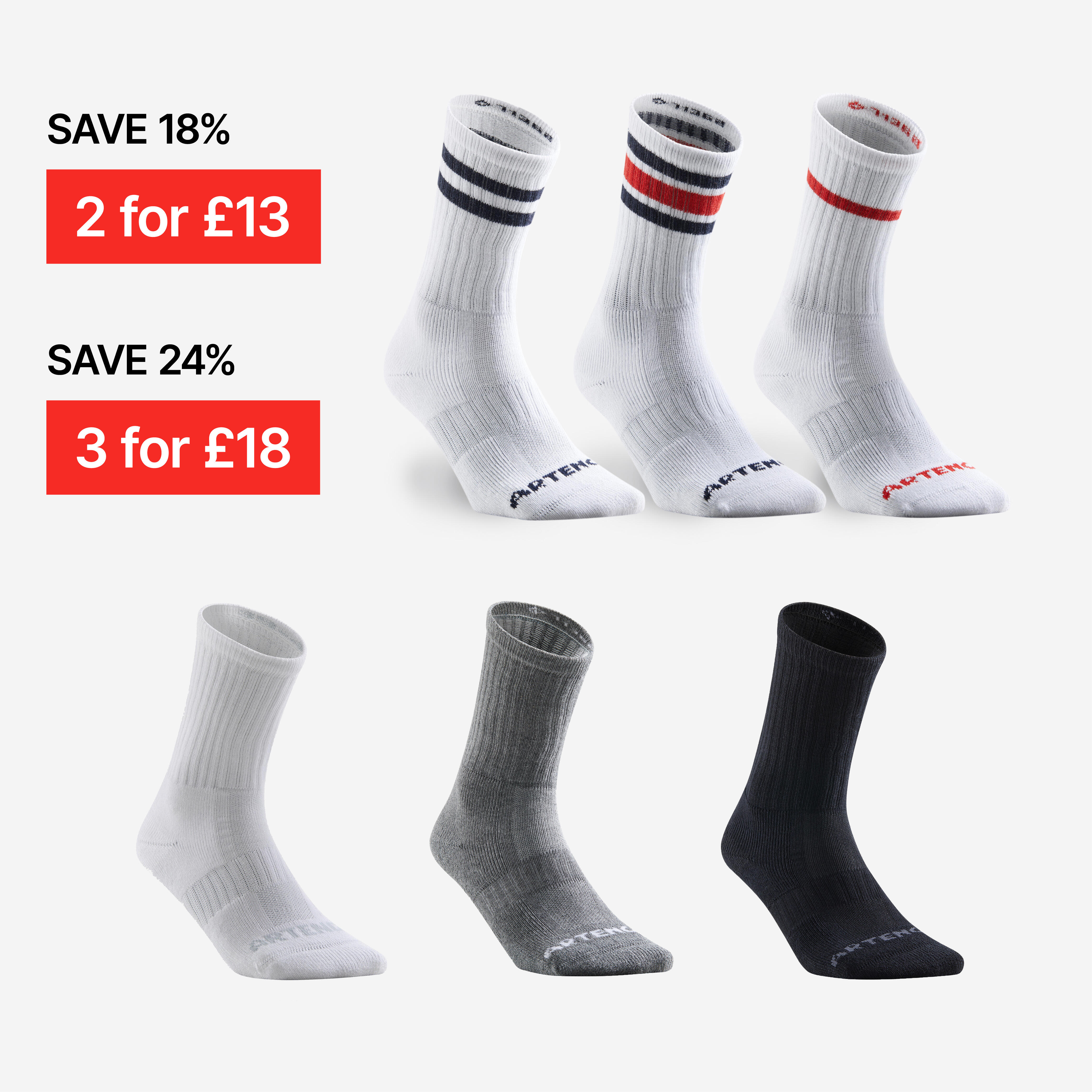High Tennis Socks RS 500 Tri-Pack - White