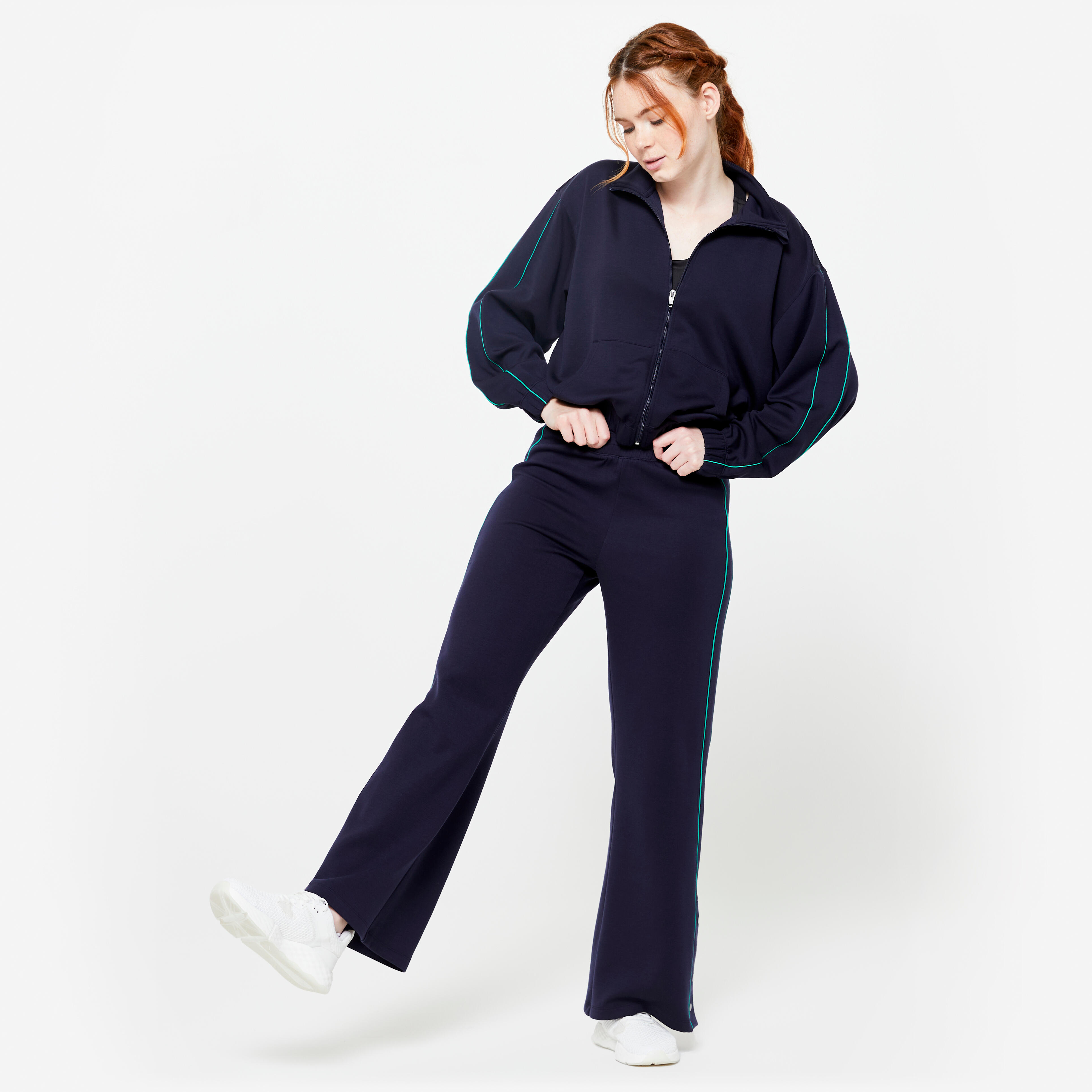 Heritage Wide Leg Bottoms - Navy  Green Piping