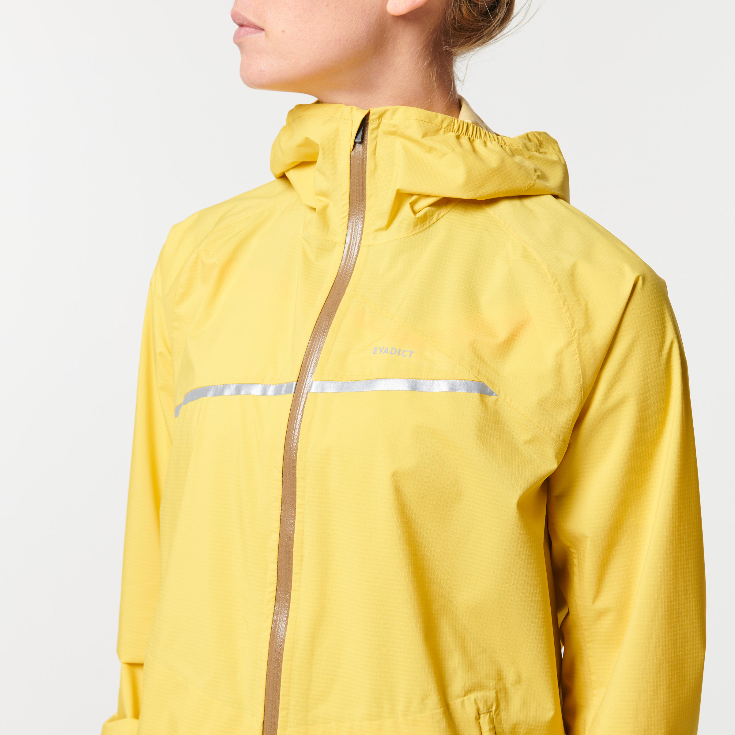 WOMEN'S TRAIL RUNNING LONG-SLEEVED WATERPROOF JACKET - YELLOW OCHRE