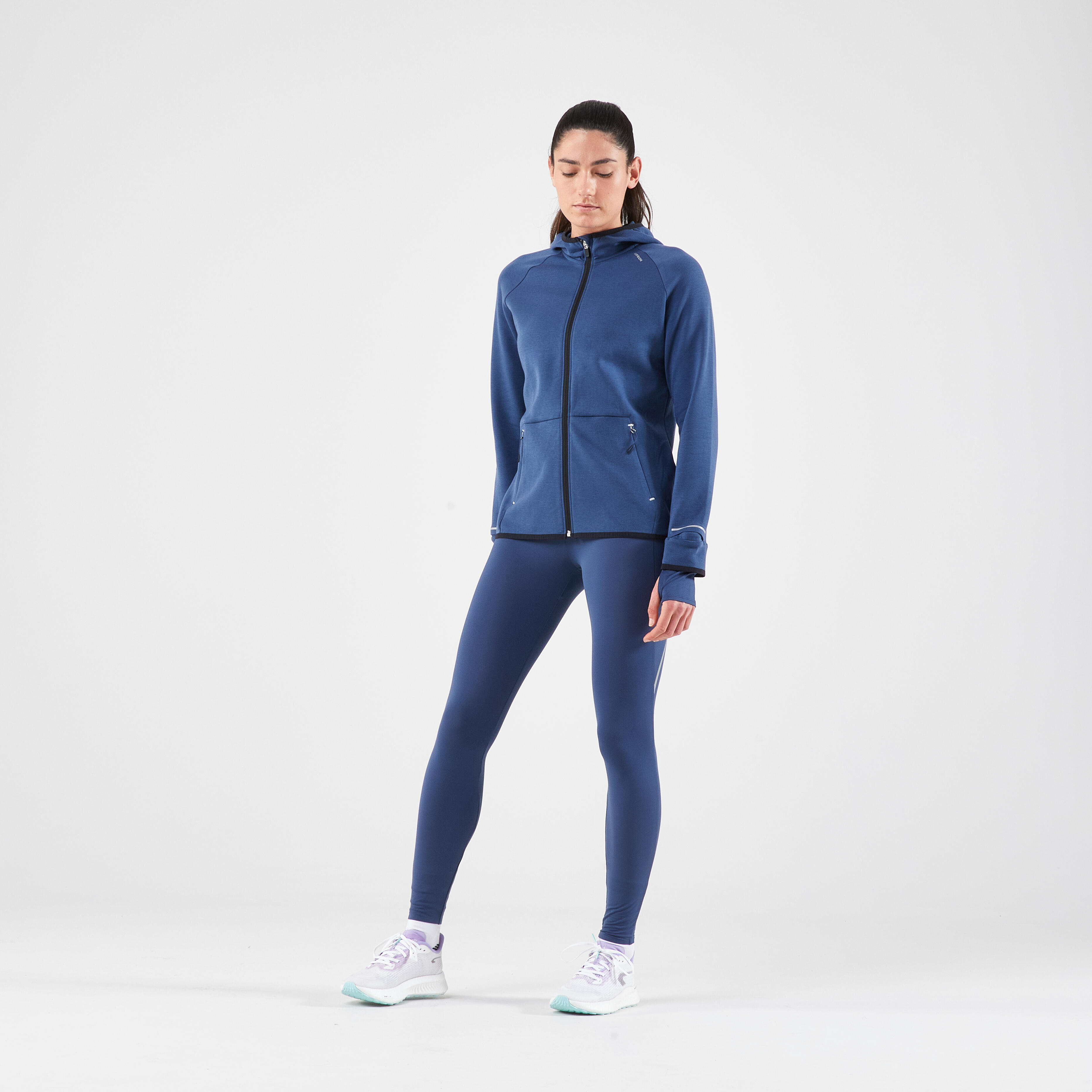 WOMEN'S KIPRUN RUN 500 WARM RUNNING LEGGINGS - BLUE