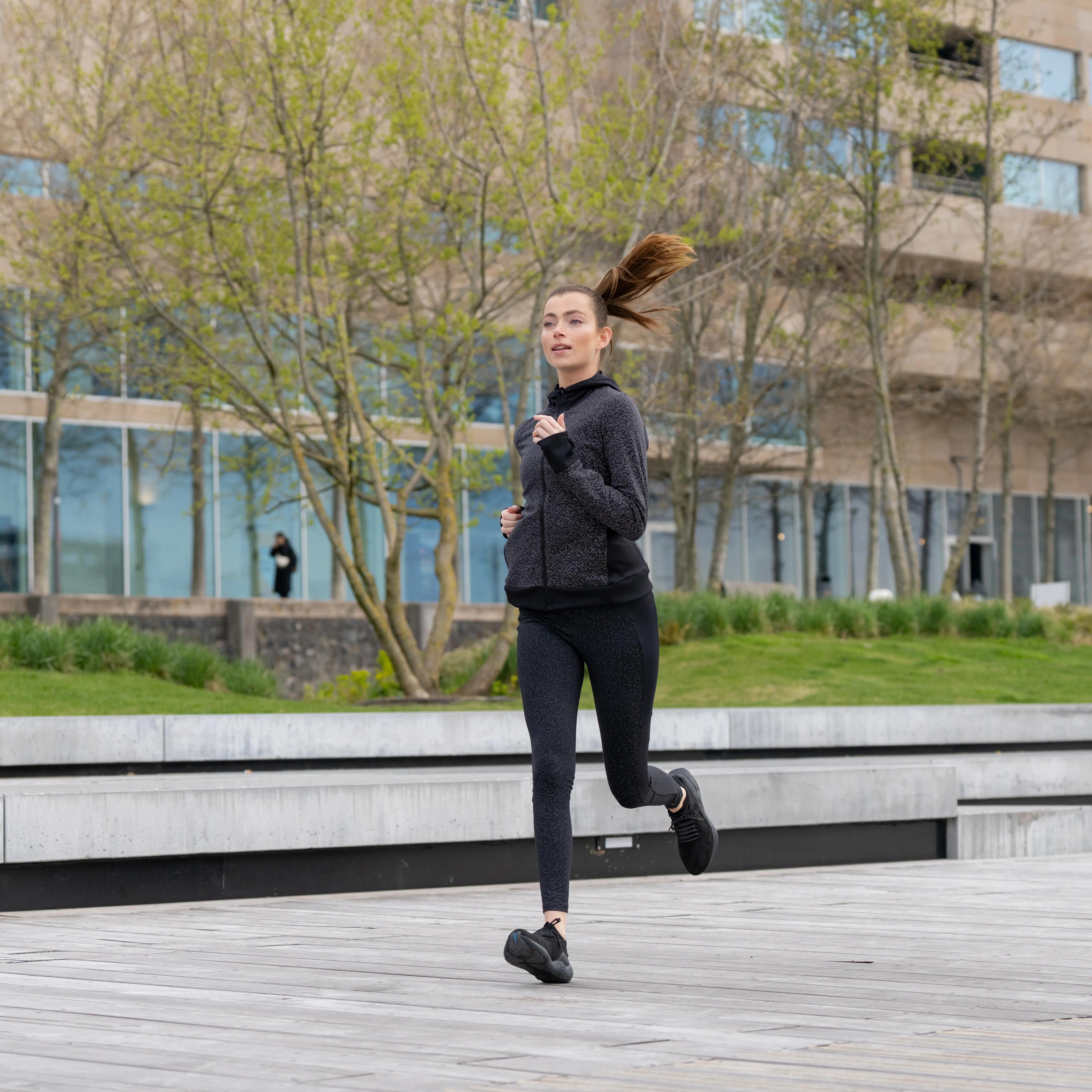 Women's Warm+ Running Long Leggings - Black with Reflective Motifs