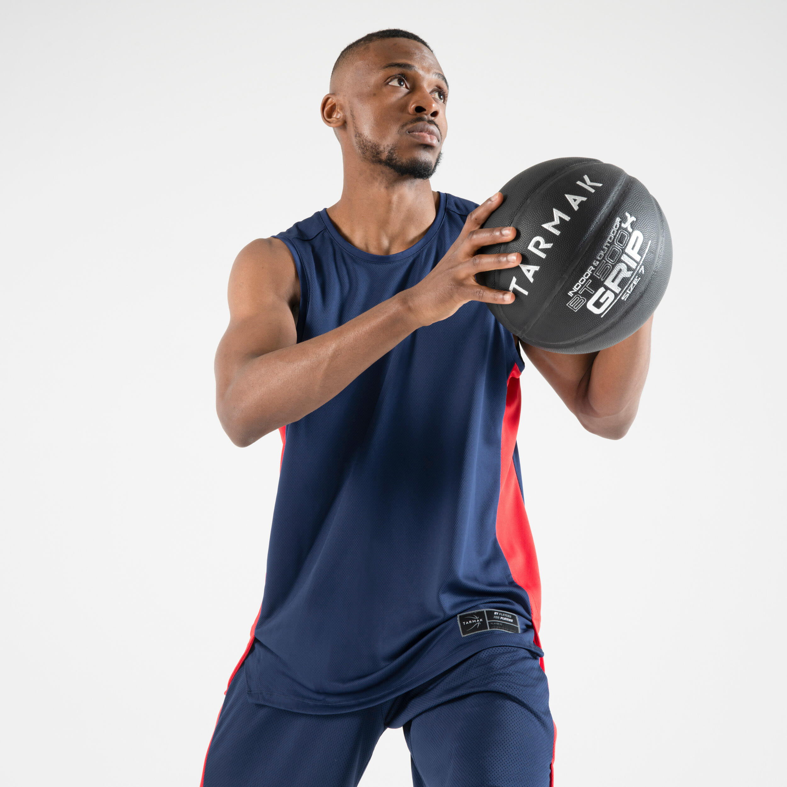 Men's Sleeveless Basketball Jersey T500 - Dark Blue/Red