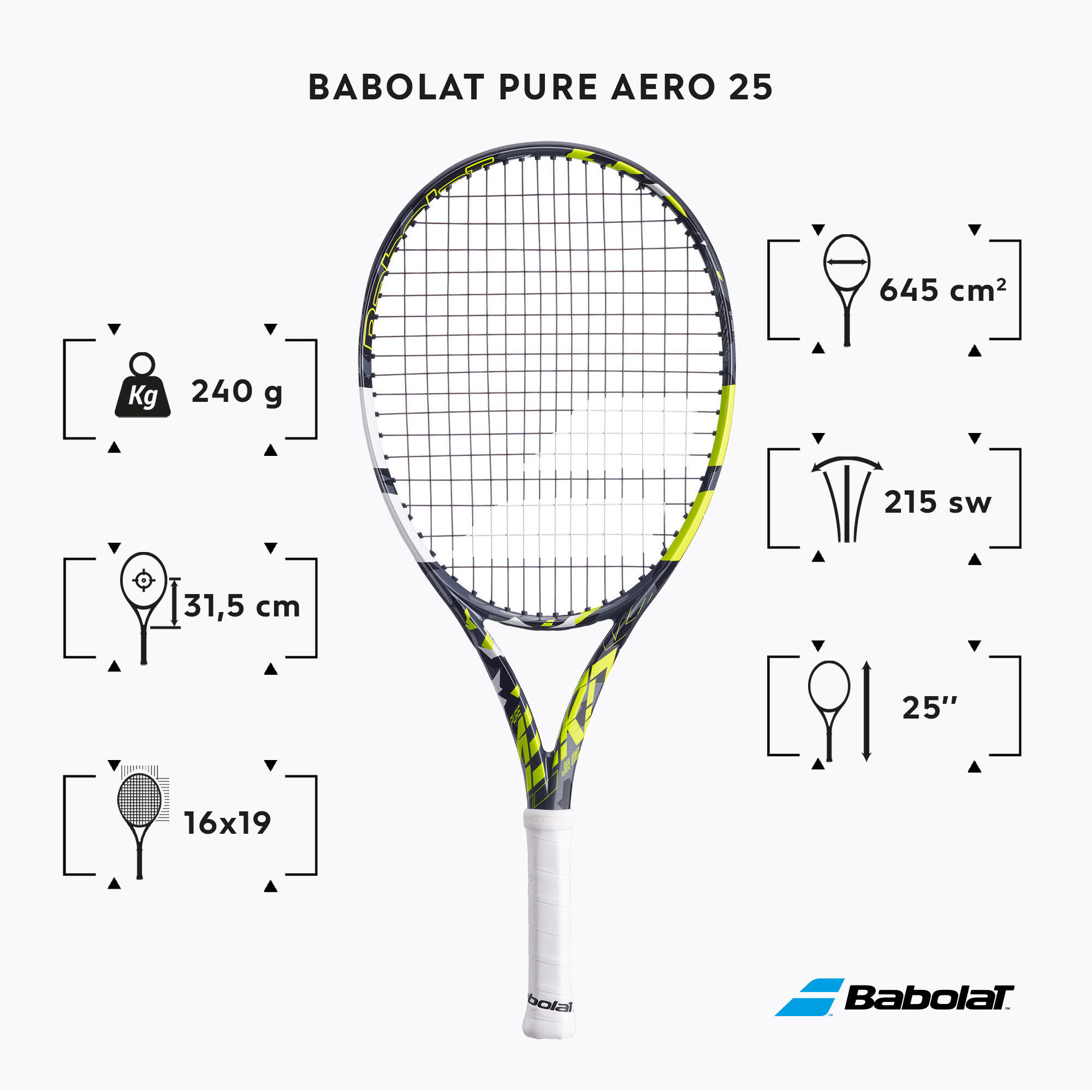 Pure Aero 25 Kids' Tennis Racket - Black/Yellow
