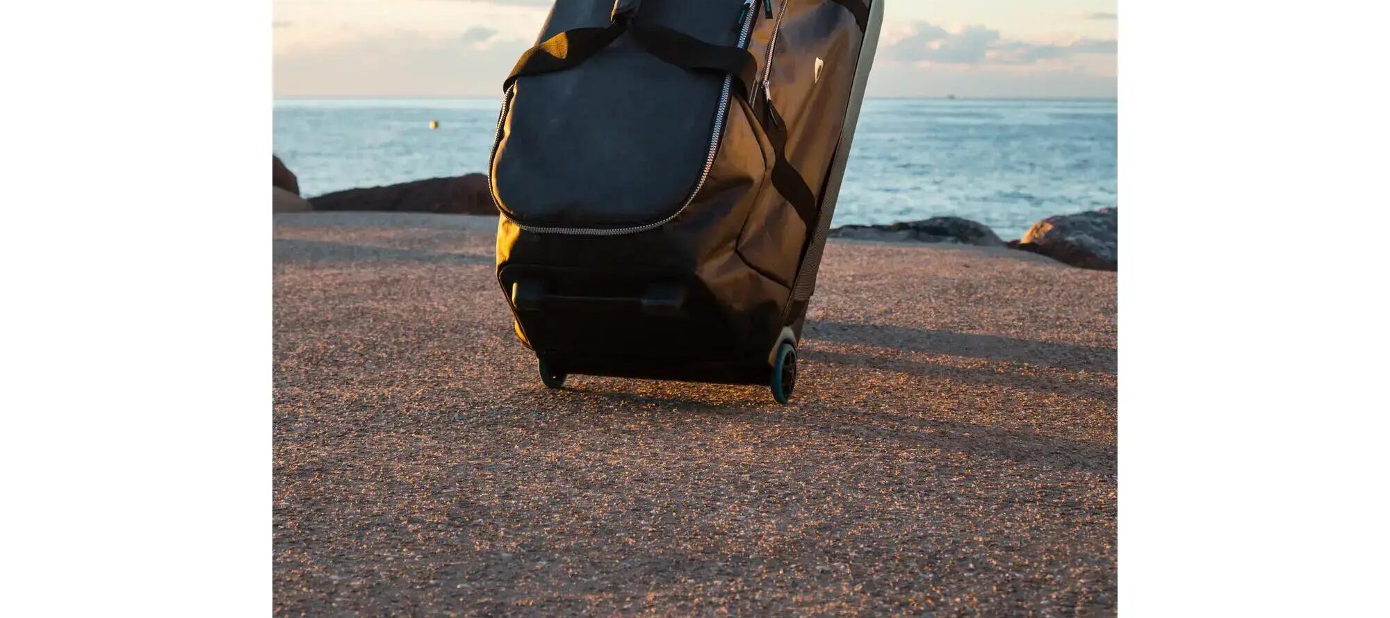 Scuba-diving travel bag 90 L with rigid shell and wheels - black/blue