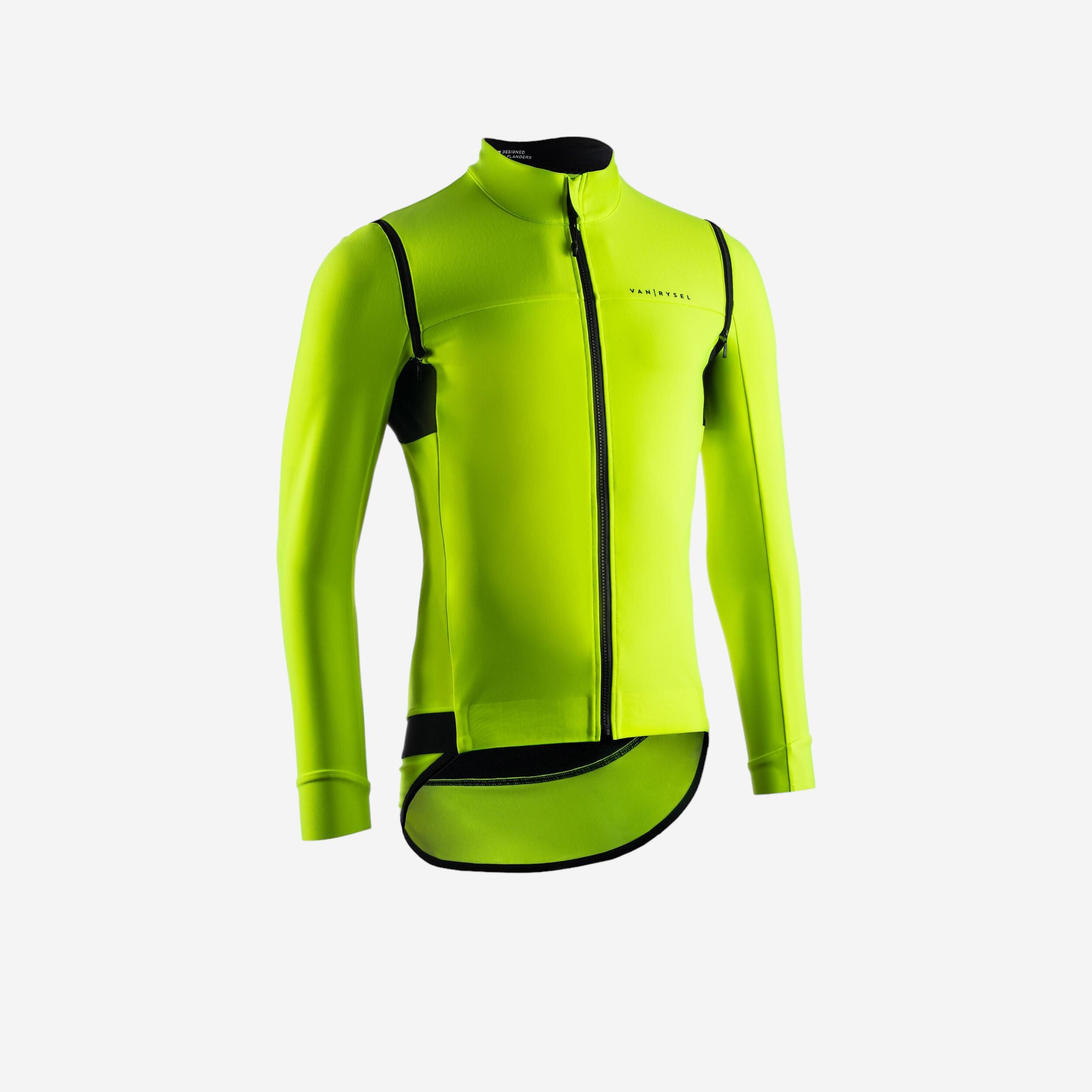 Men's Long-Sleeved Road Cycling Showerproof Convertible Jacket Racer - Yellow