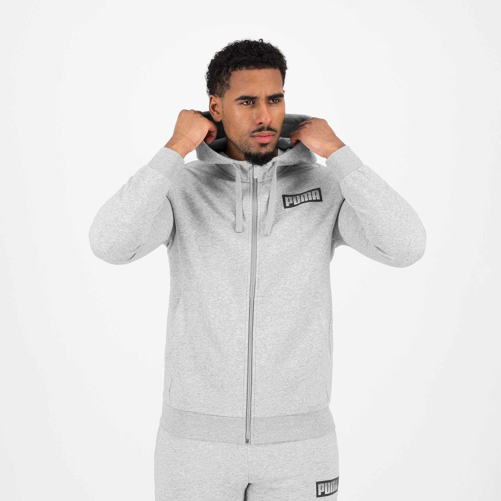 Men's Hooded Zip-Up Print Sweatshirt - Grey