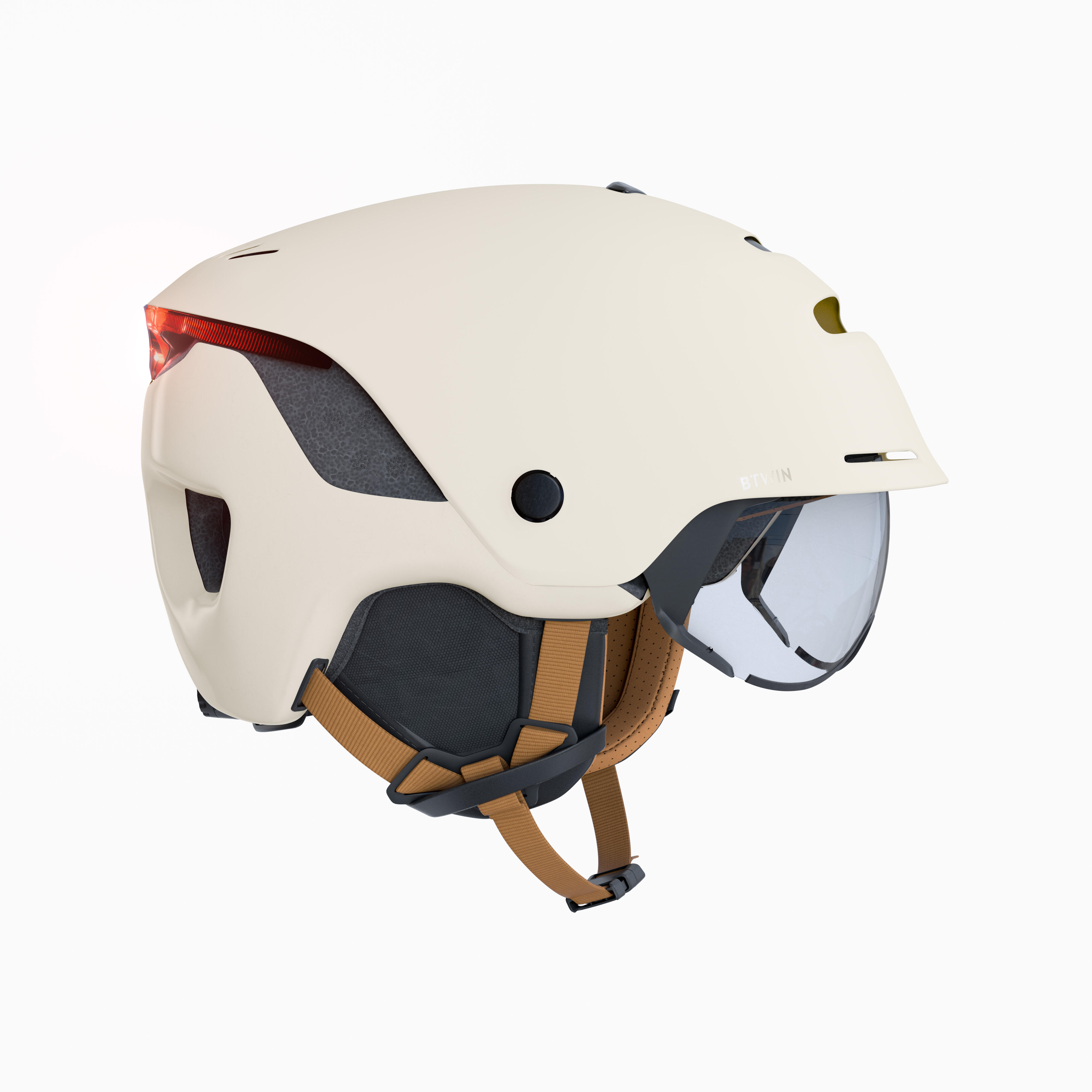 City Cycling Helmet with Visor and Rear Light 900 - Beige