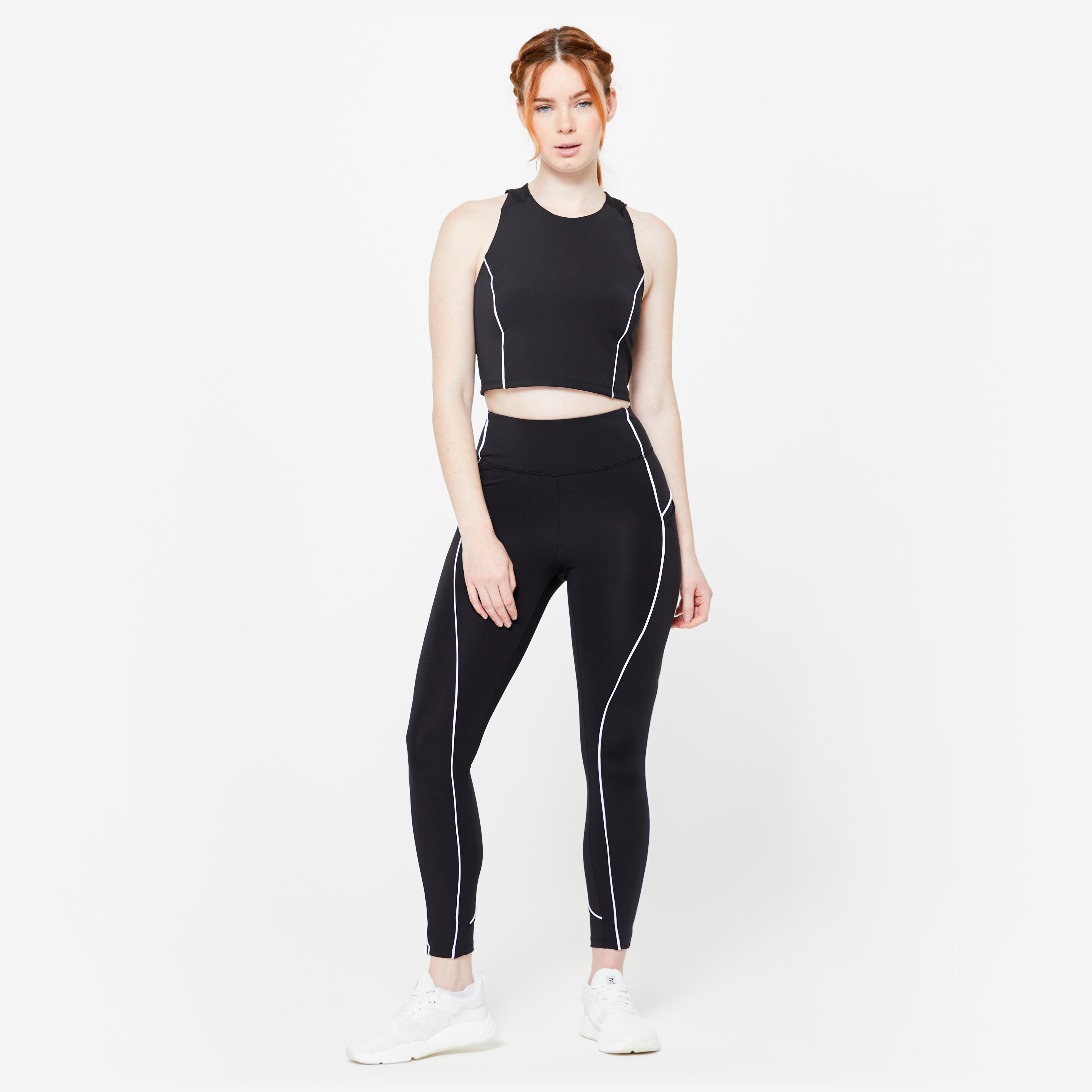 Women's High-Waisted Leggings with Piping - Printed Black and White