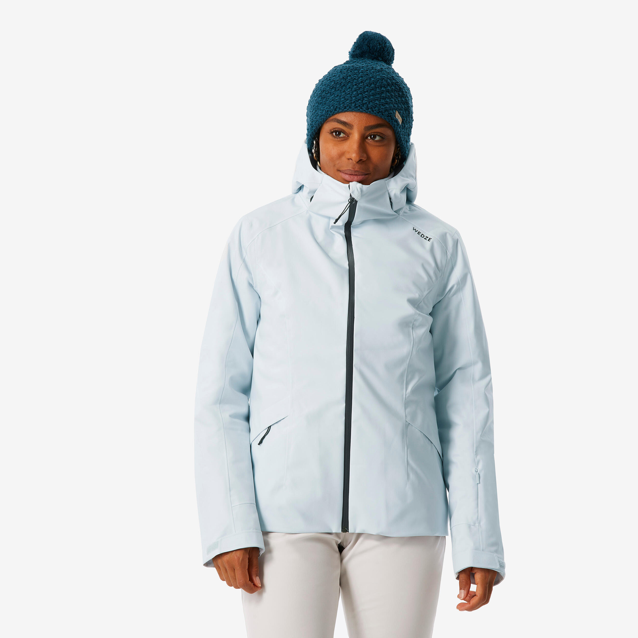 Women's warm and waterproof ski jacket  500 glacier blue