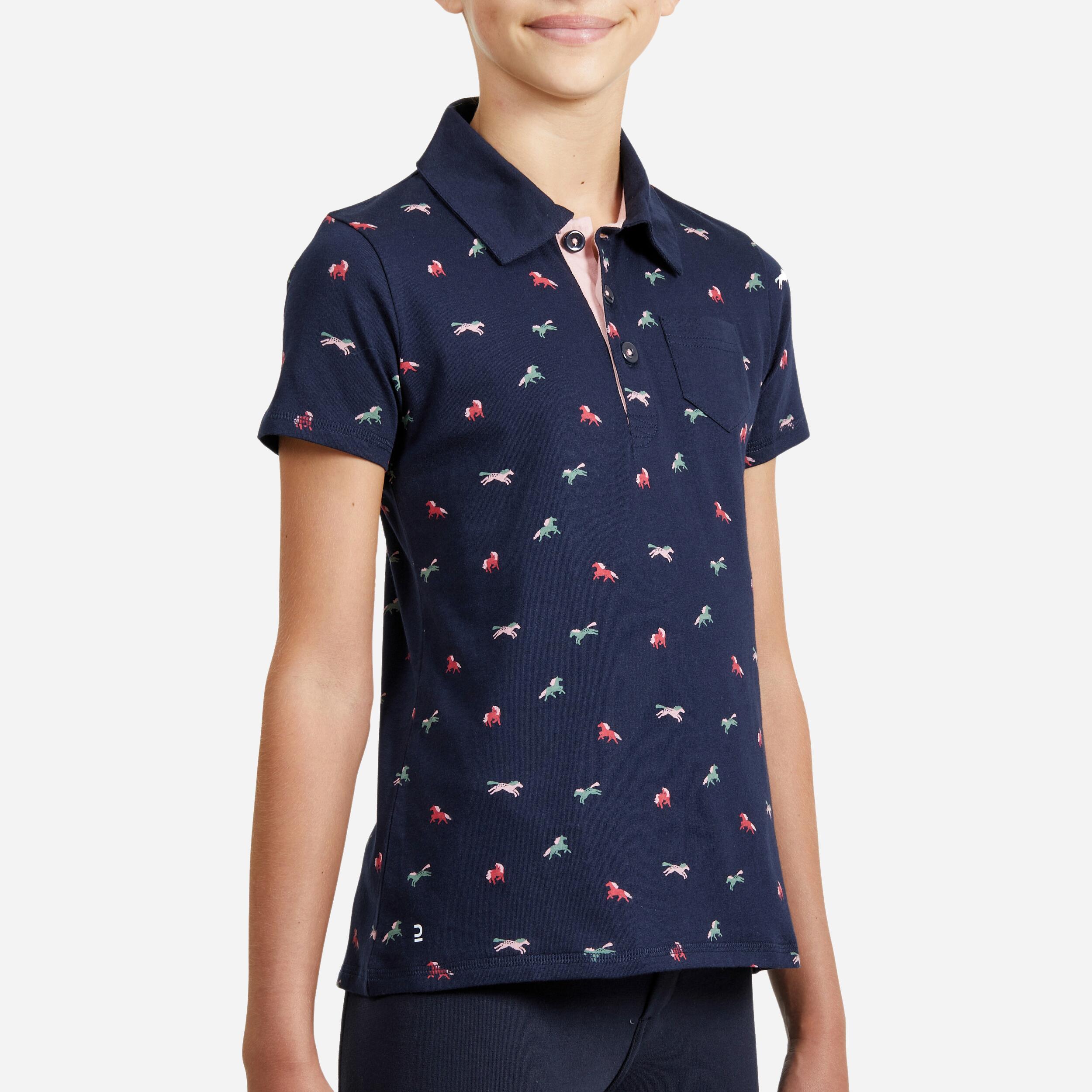 Kids' Horse Riding Short-Sleeved Polo Shirt 140 - Navy