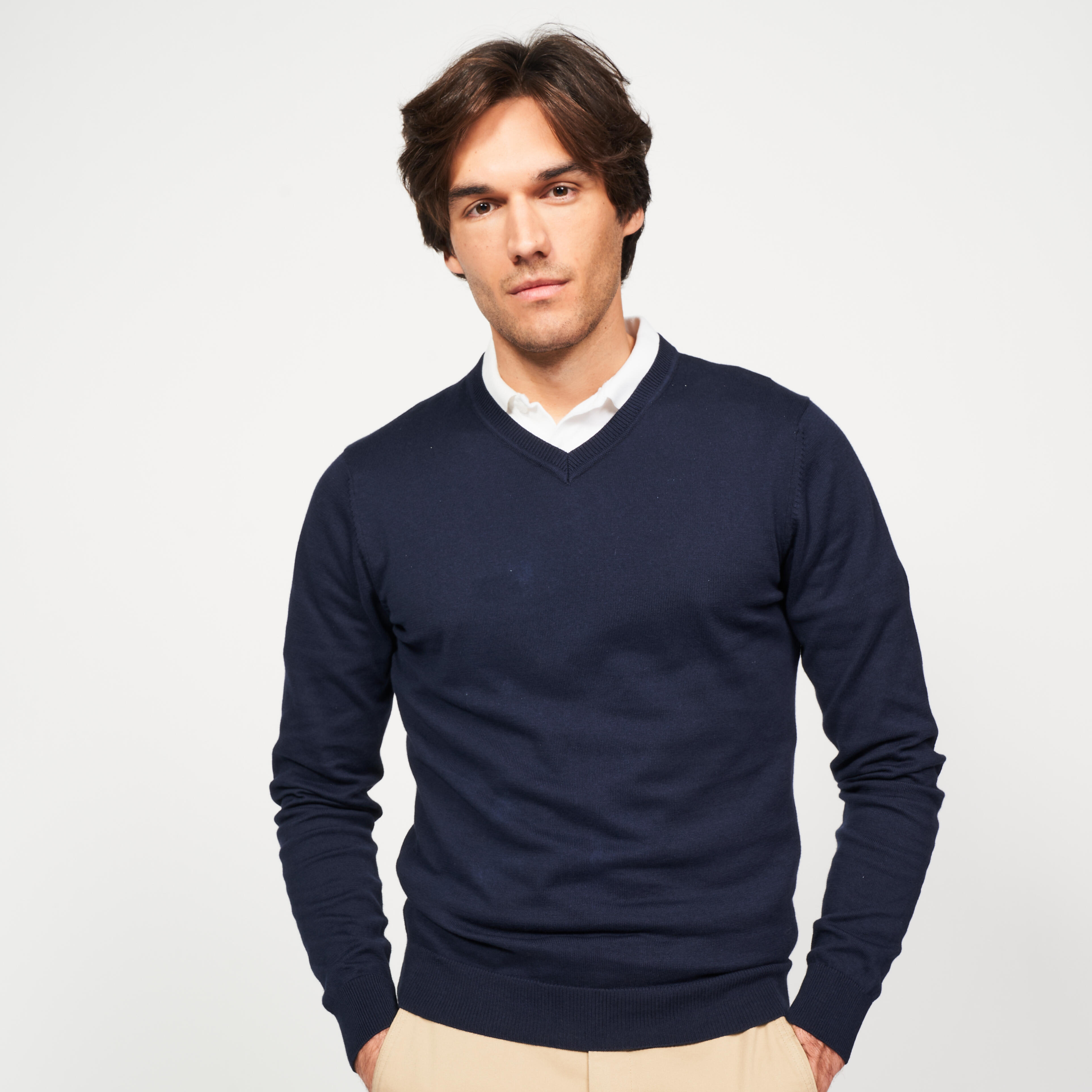 Men's golf V-neck cotton pullover  CW100 grey