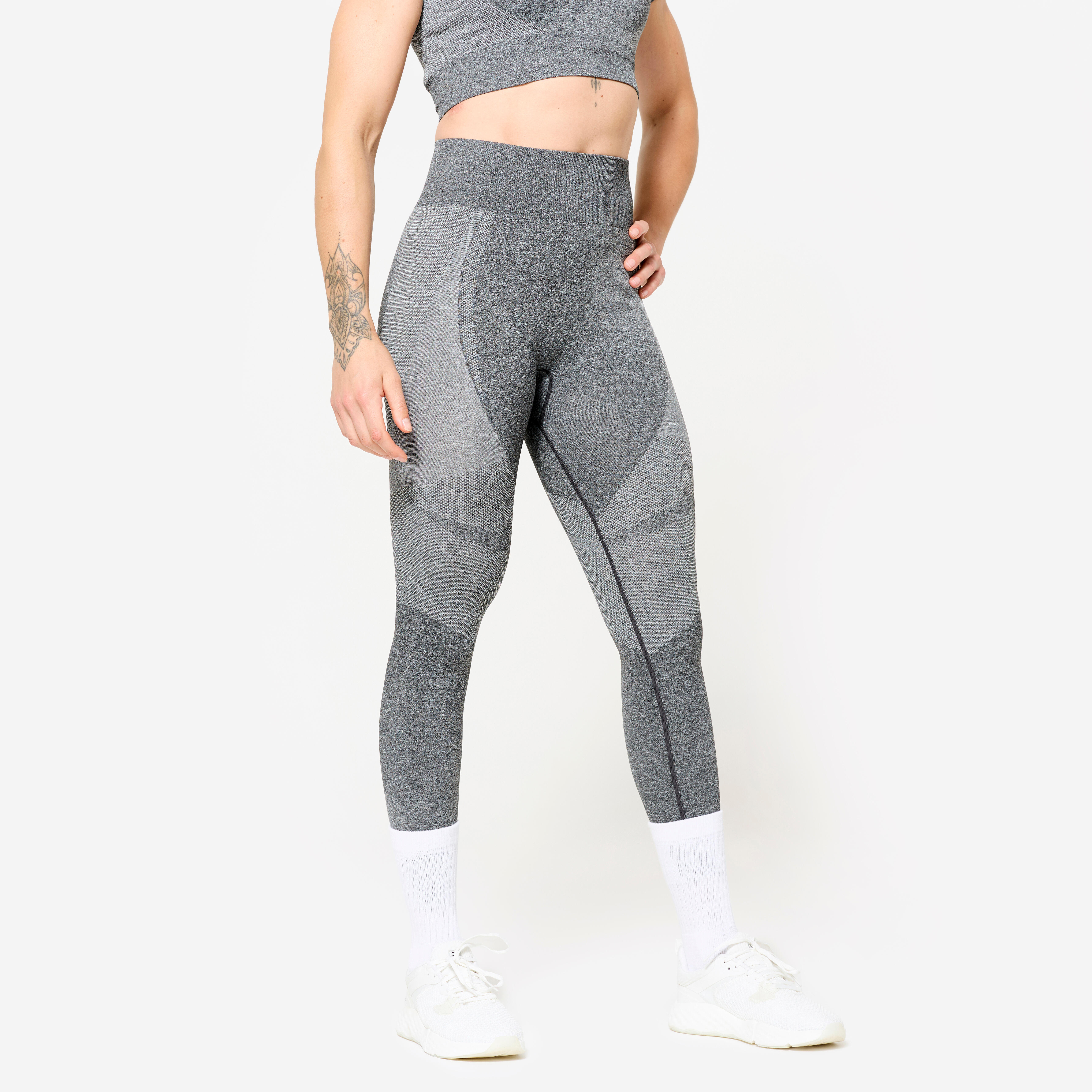 High-Waisted Seamless Fitness Leggings with Phone Pocket - Grey