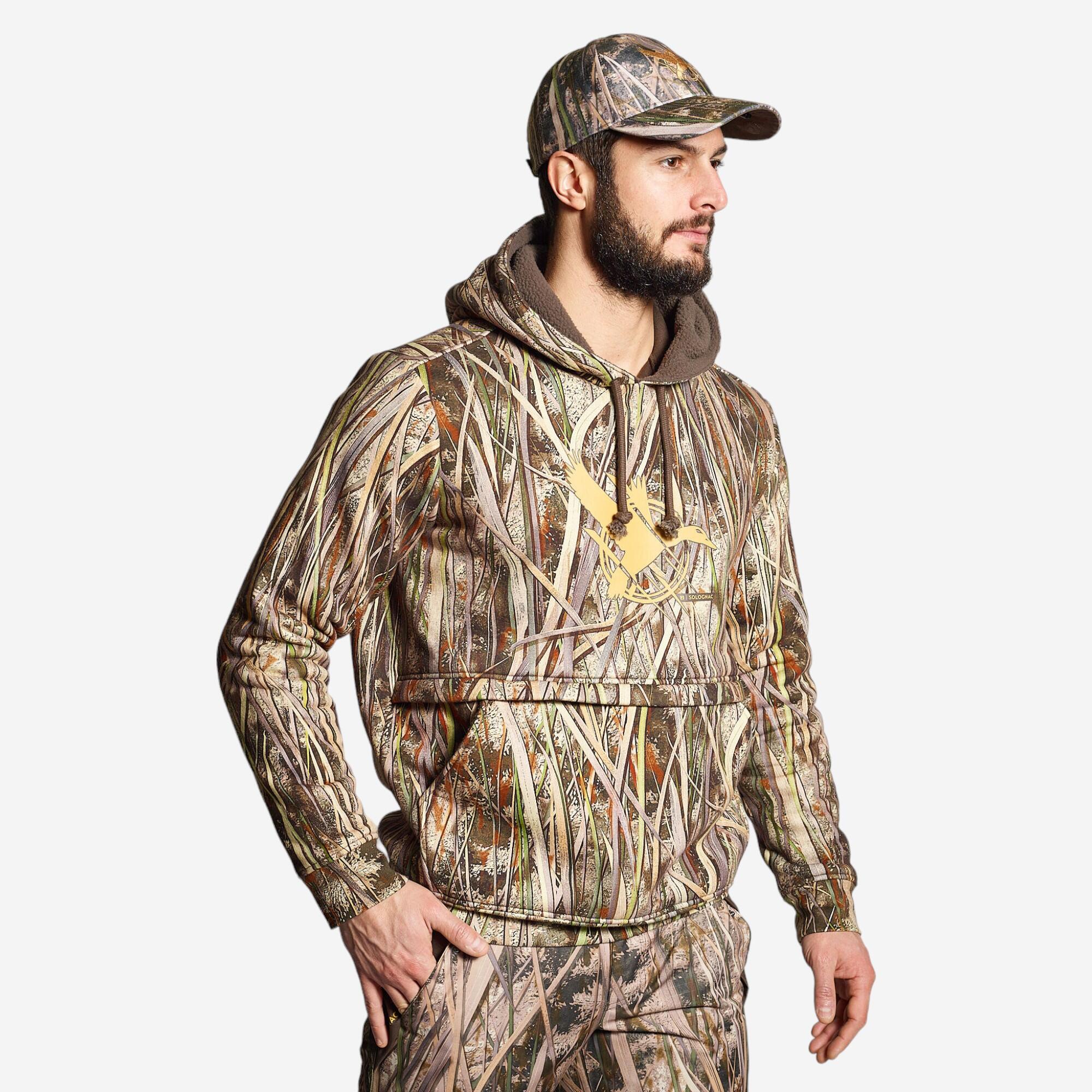 Hunting Warm Hooded Sweatshirt 500 - Wetland Camouflage