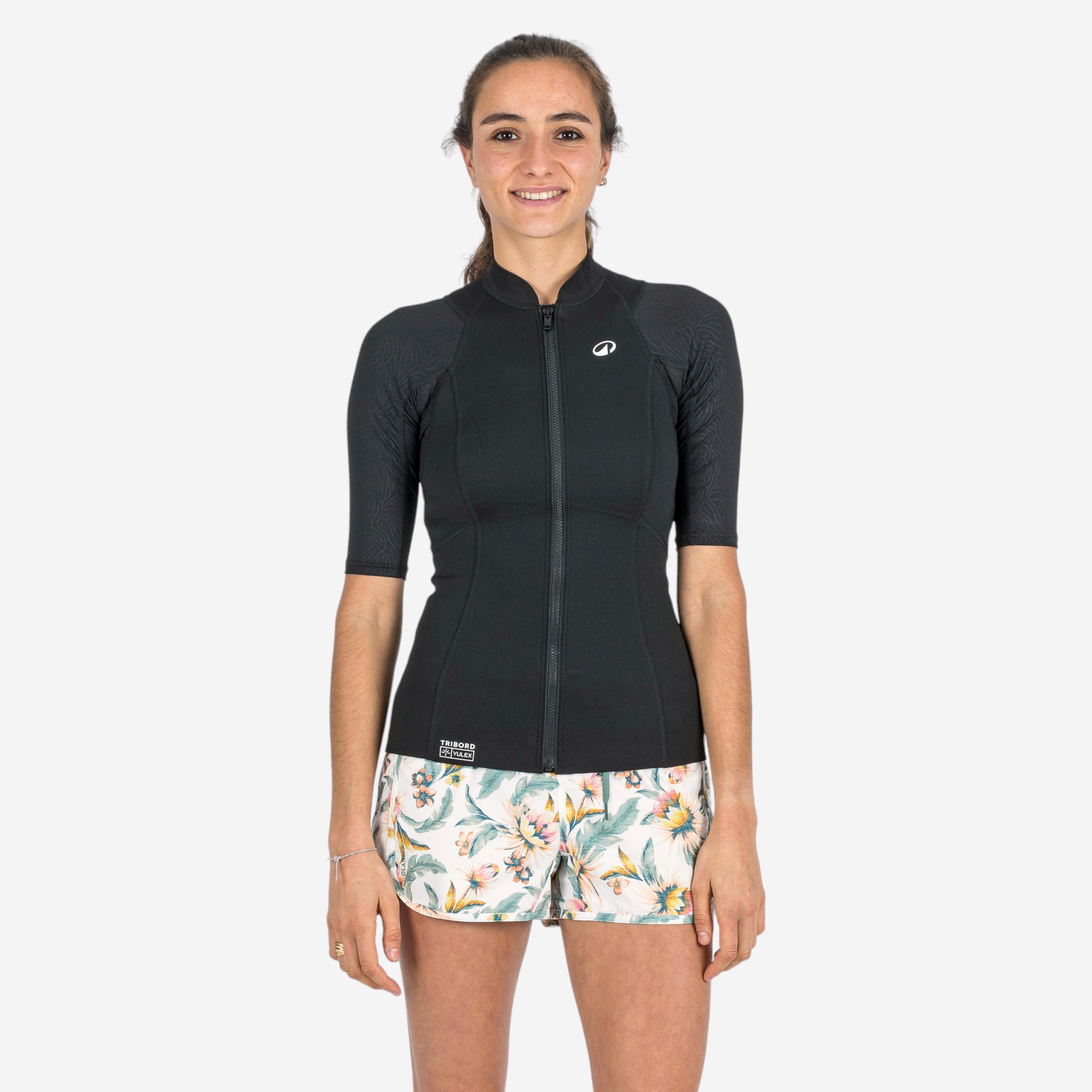 Women's anti-UV short-sleeved 1.5 mm neoprene YULEX top - Black