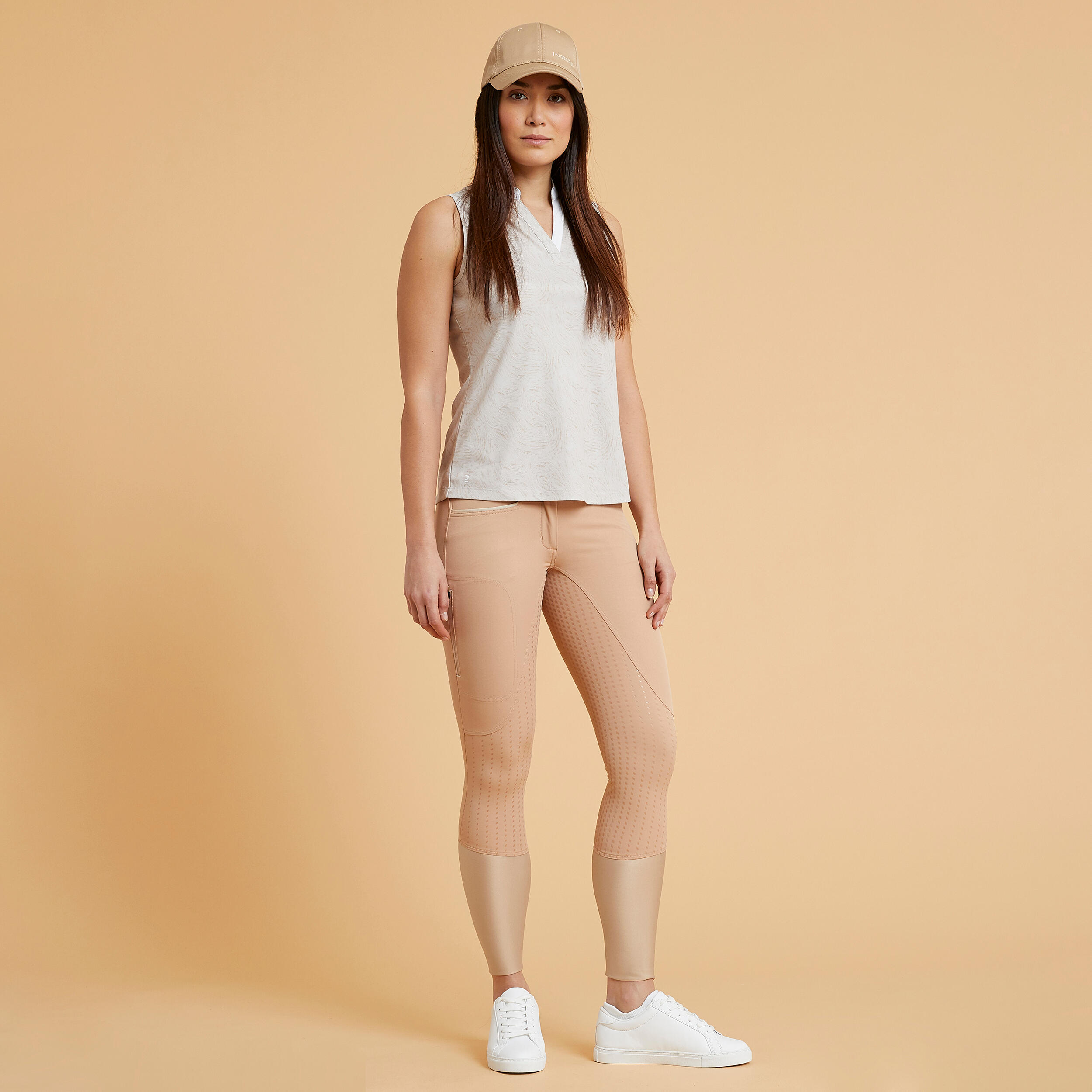 Women's Horse Riding Lightweight Jodhpurs Fullgrip 580 - Beige