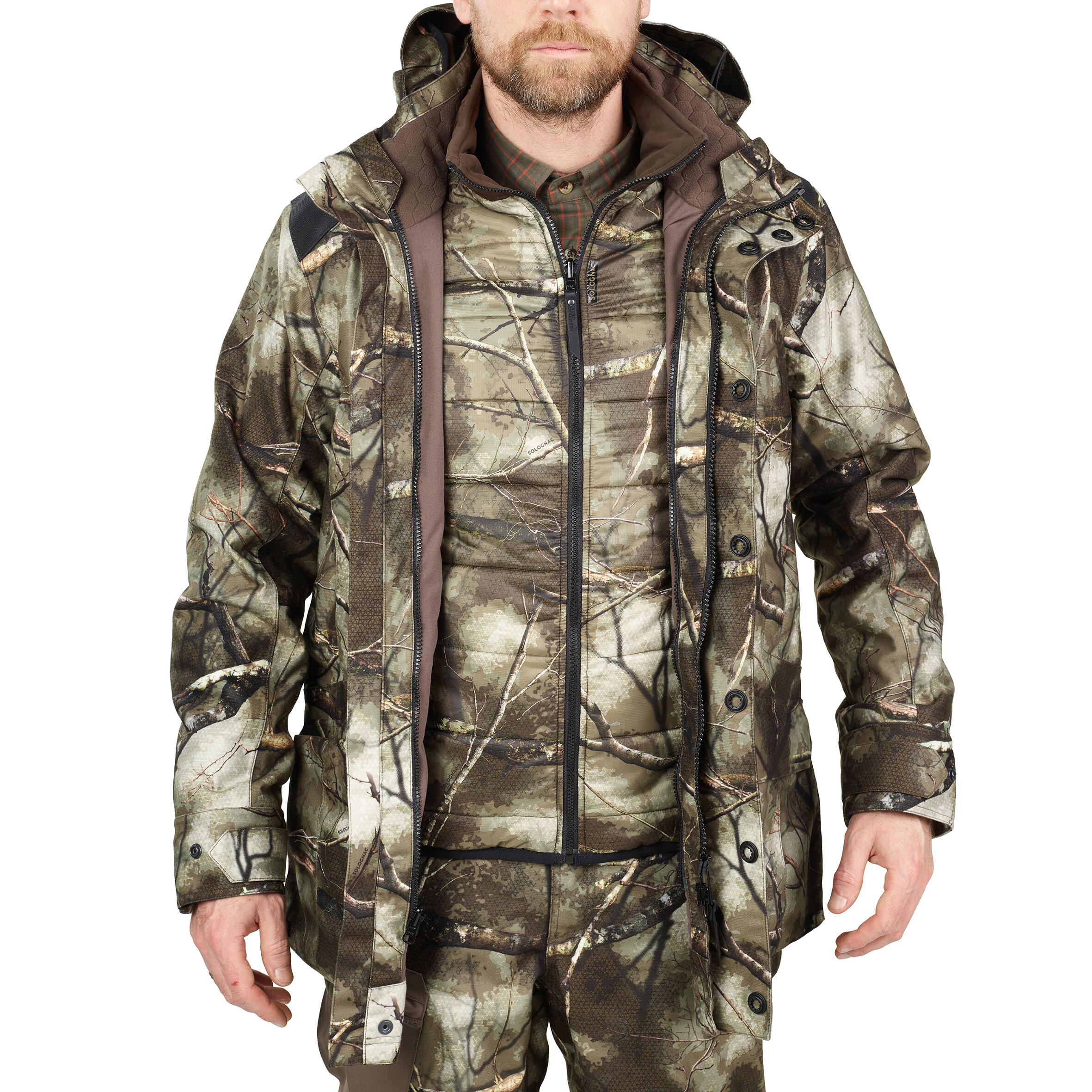 HUNTING JACKET WARM AND WATERPROOF 500 3 IN 1 TREEMETIC