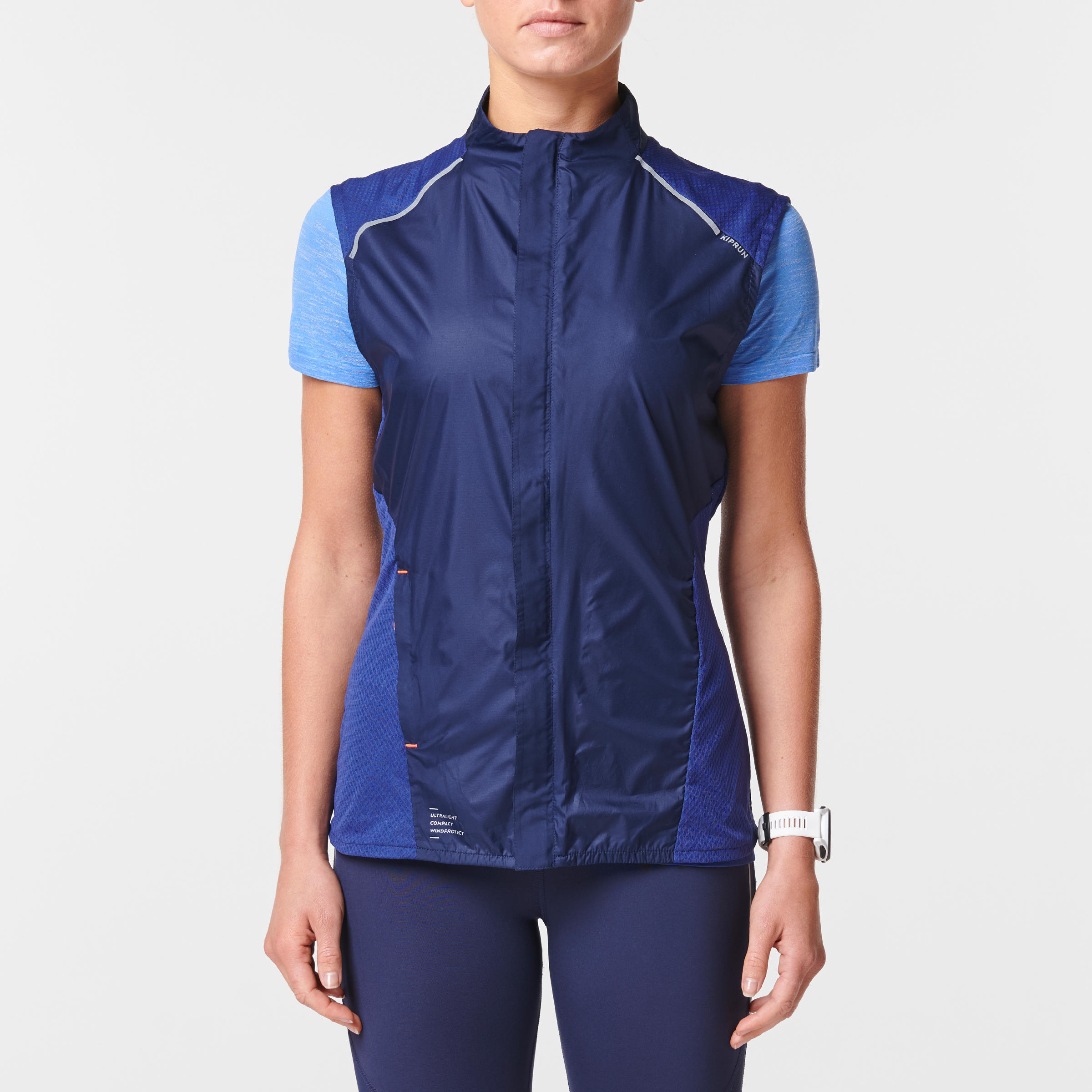 LIGHT WOMEN'S SLEEVELESS RUNNING JACKET - NAVY BLUE