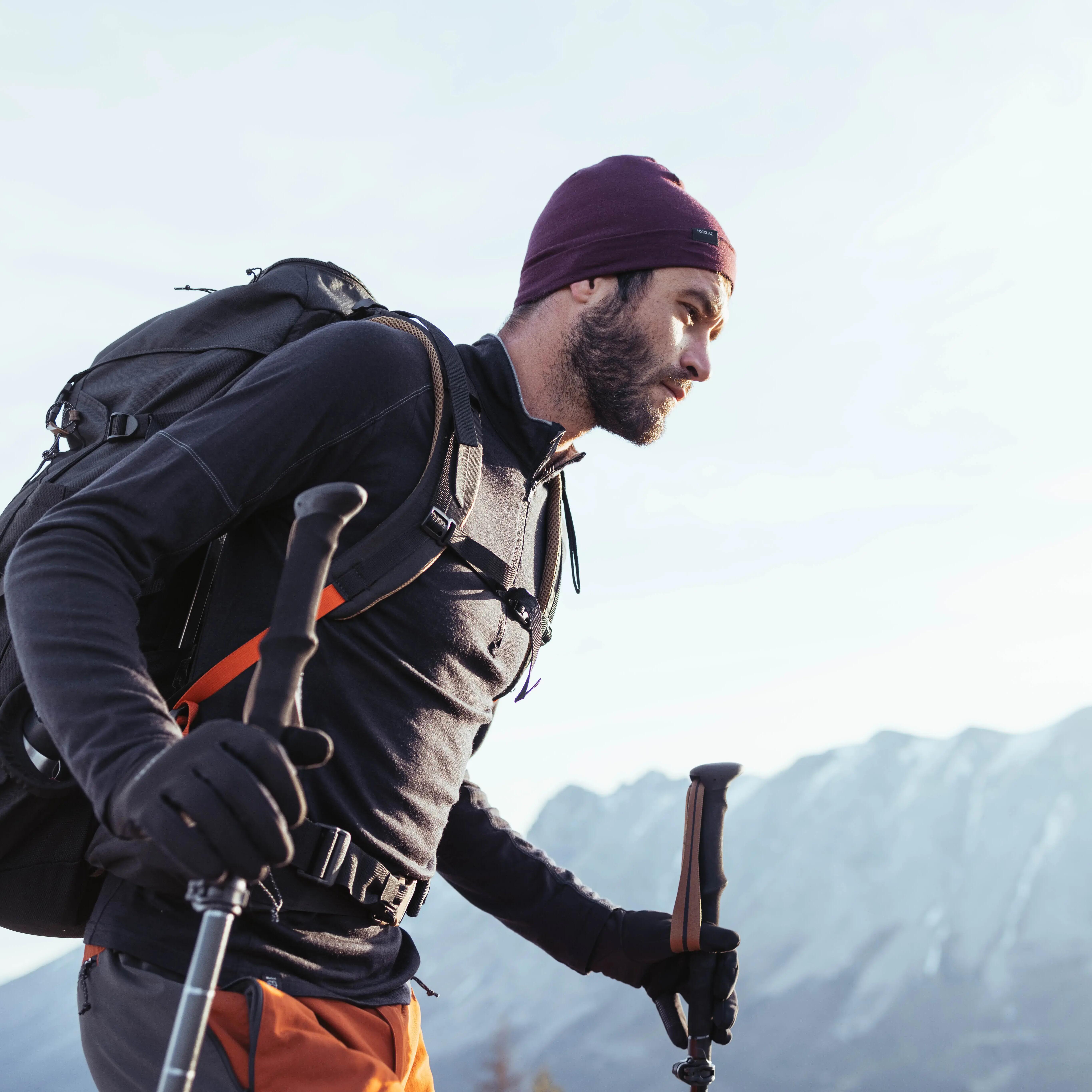 Men's Mountain Trekking Merino Wool Long-Sleeved T-Shirt with zip collar - MT500