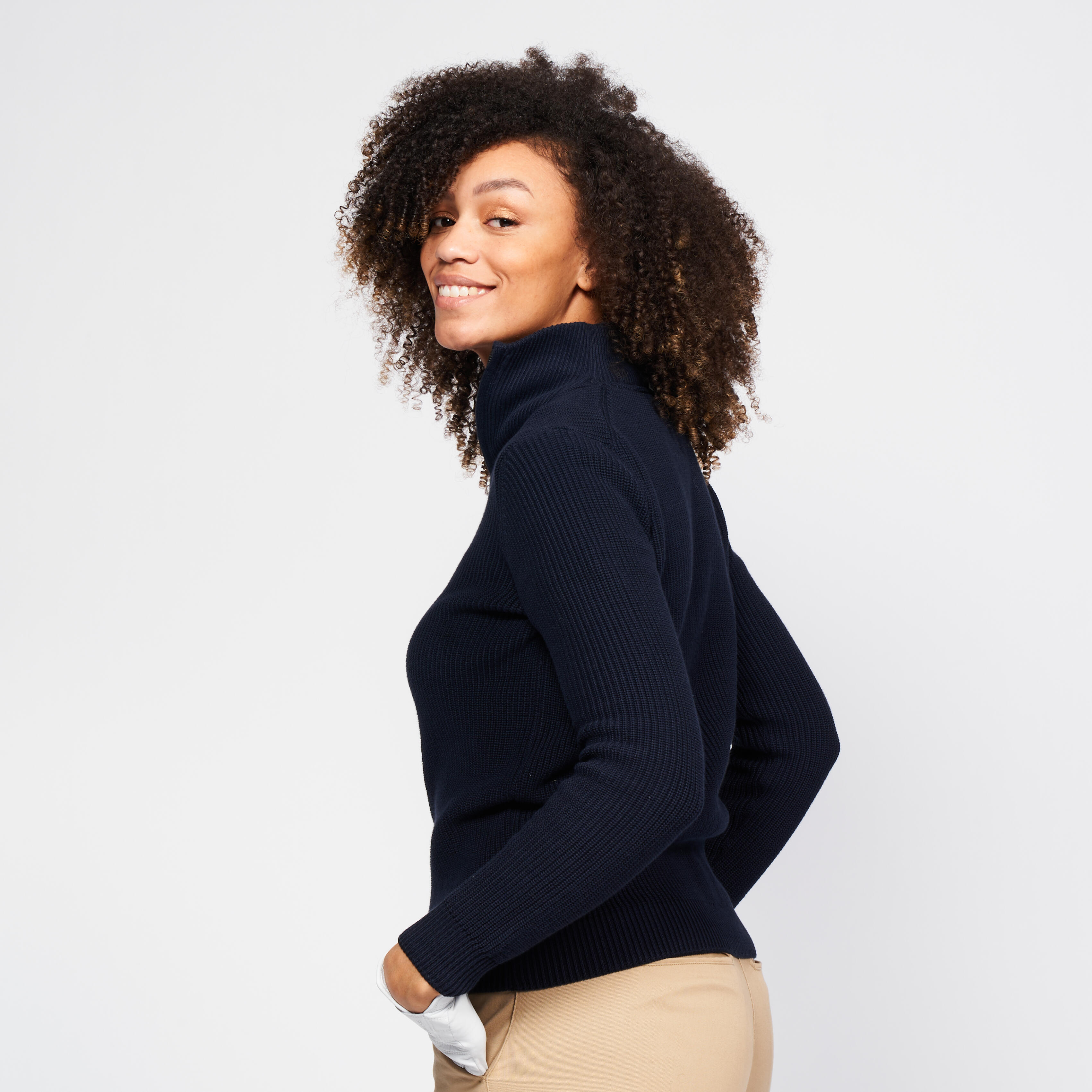 WOMEN'S GOLF HALF-ZIPPED PULLOVER - MW500 NAVY