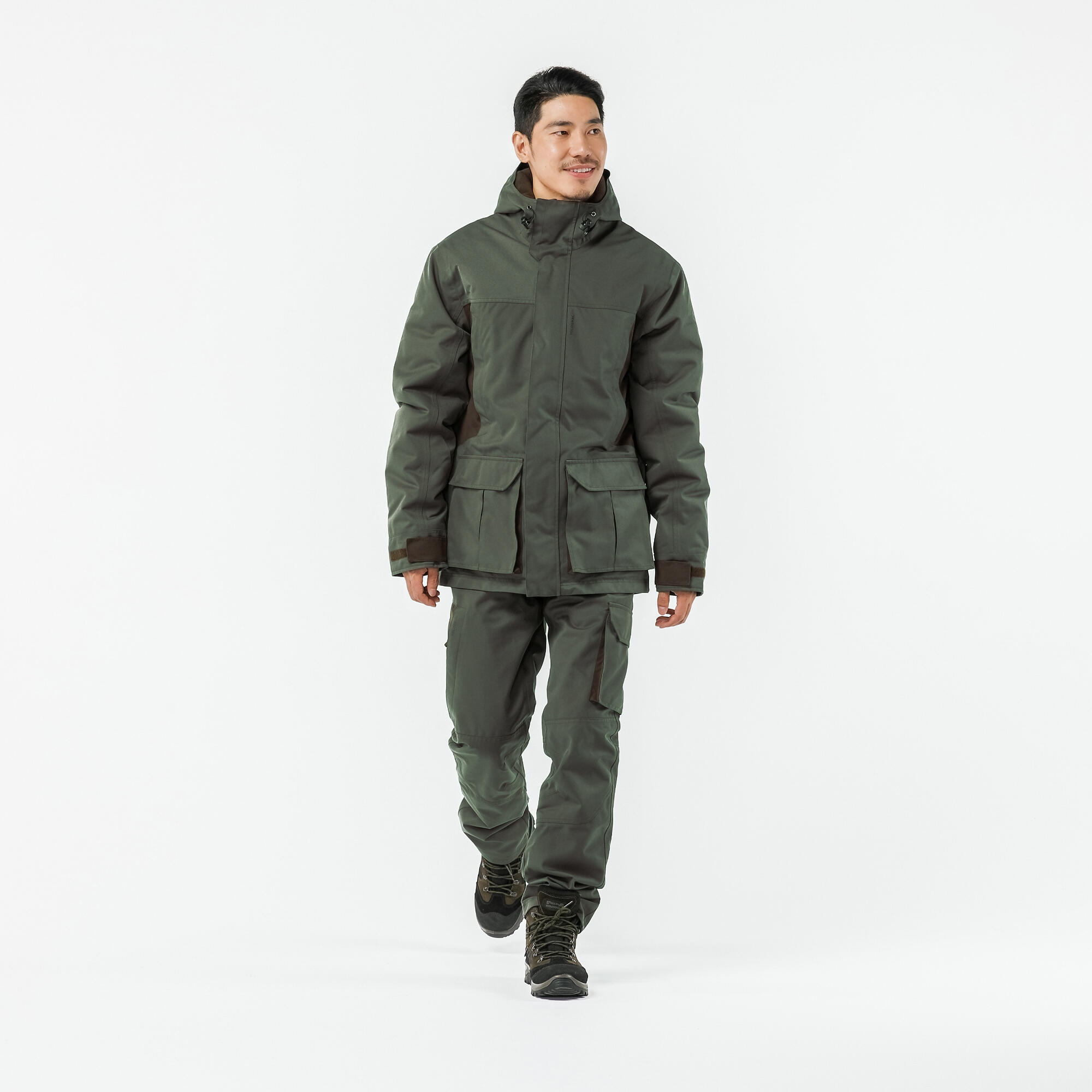 HUNTING WARM WATERPROOF JACKET 500 GREEN