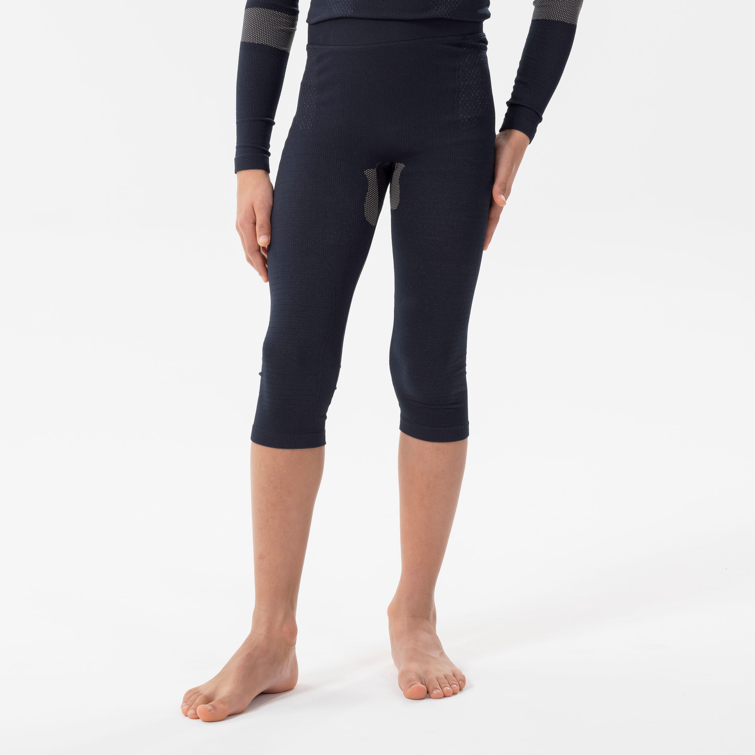 KIDS’ SKI BASE LAYER BOTTOMS - BL 500 SEAMLESS - BLUE & SAND