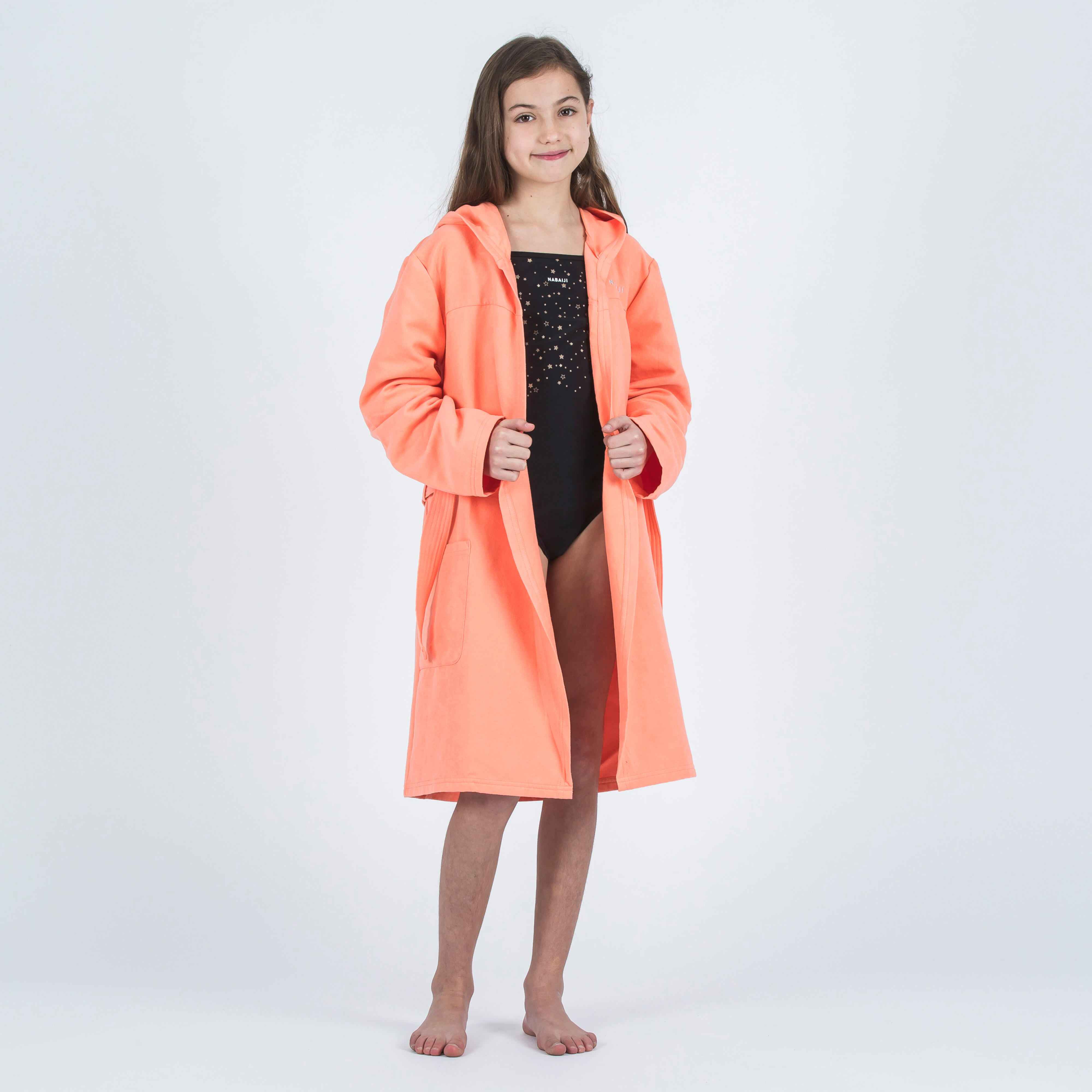 Kids compact microfibre pool bathrobe light coral