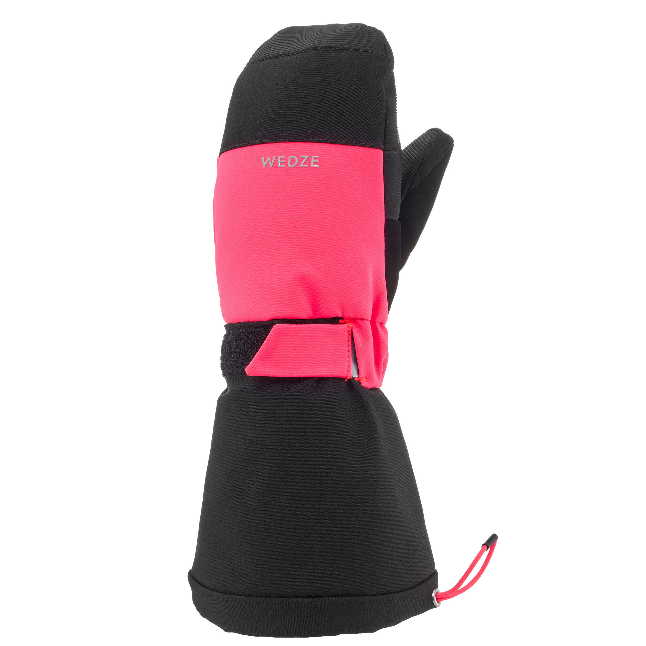 KIDS’ WARM AND WATERPROOF SKI MITTENS - 550 BLACK NEON PINK