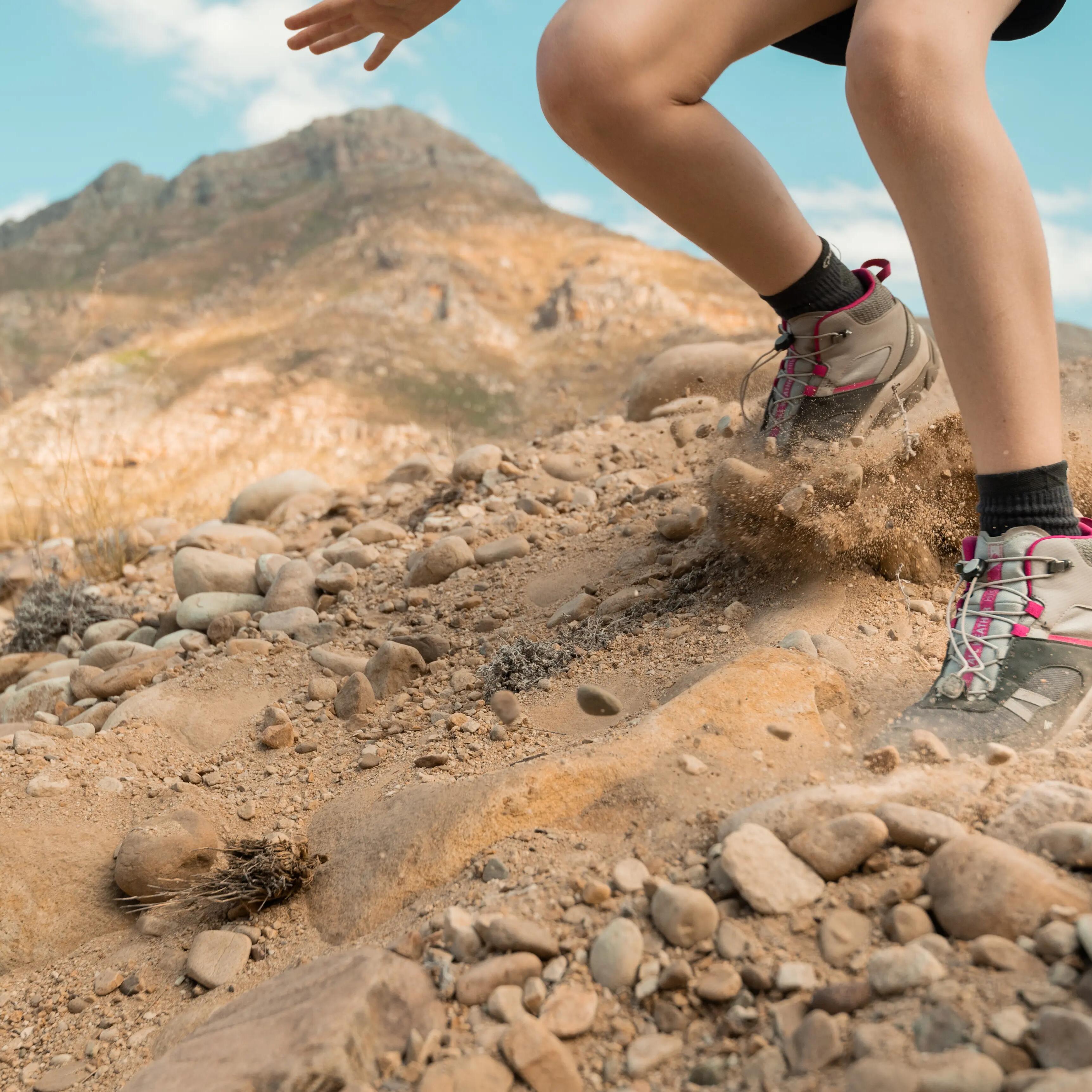 Children's waterproof lace-up walking shoes  CROSSROCK MID size 3-5 - Grey