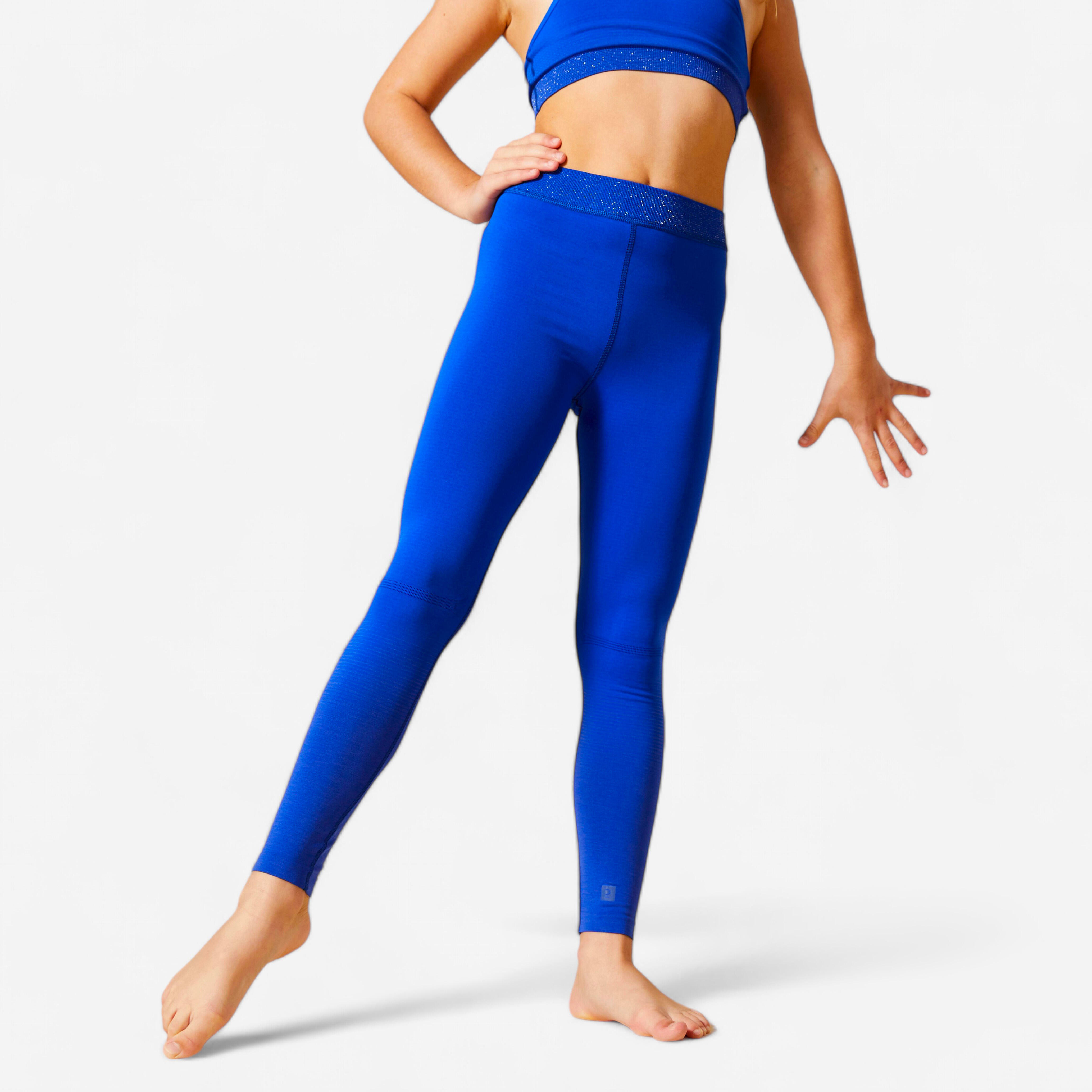 Girls' Gym Glittery Waistband Leggings Seamless 580 - Blue