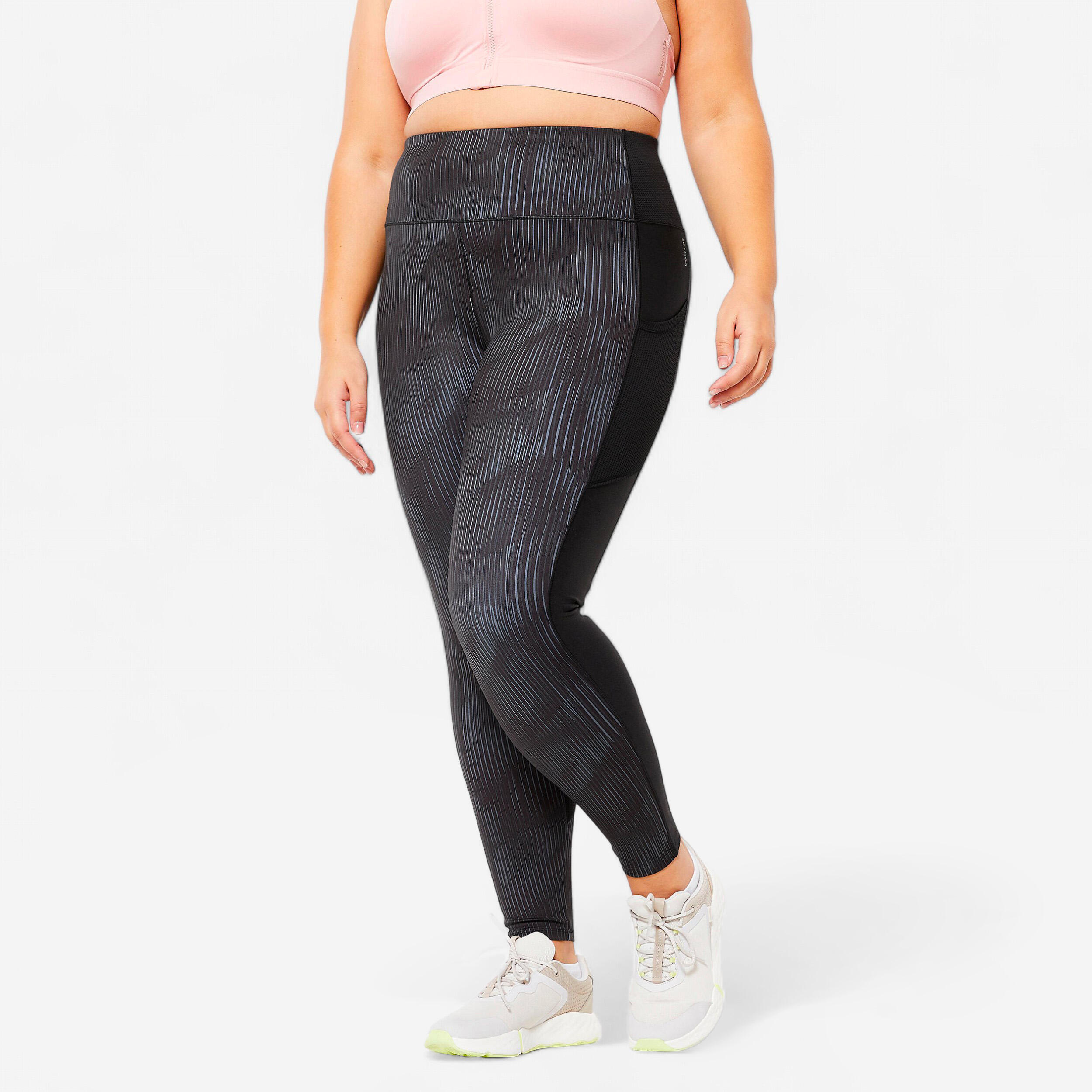 Women's Plus-Size Fitness Cardio Leggings with Pocket - Black/Grey