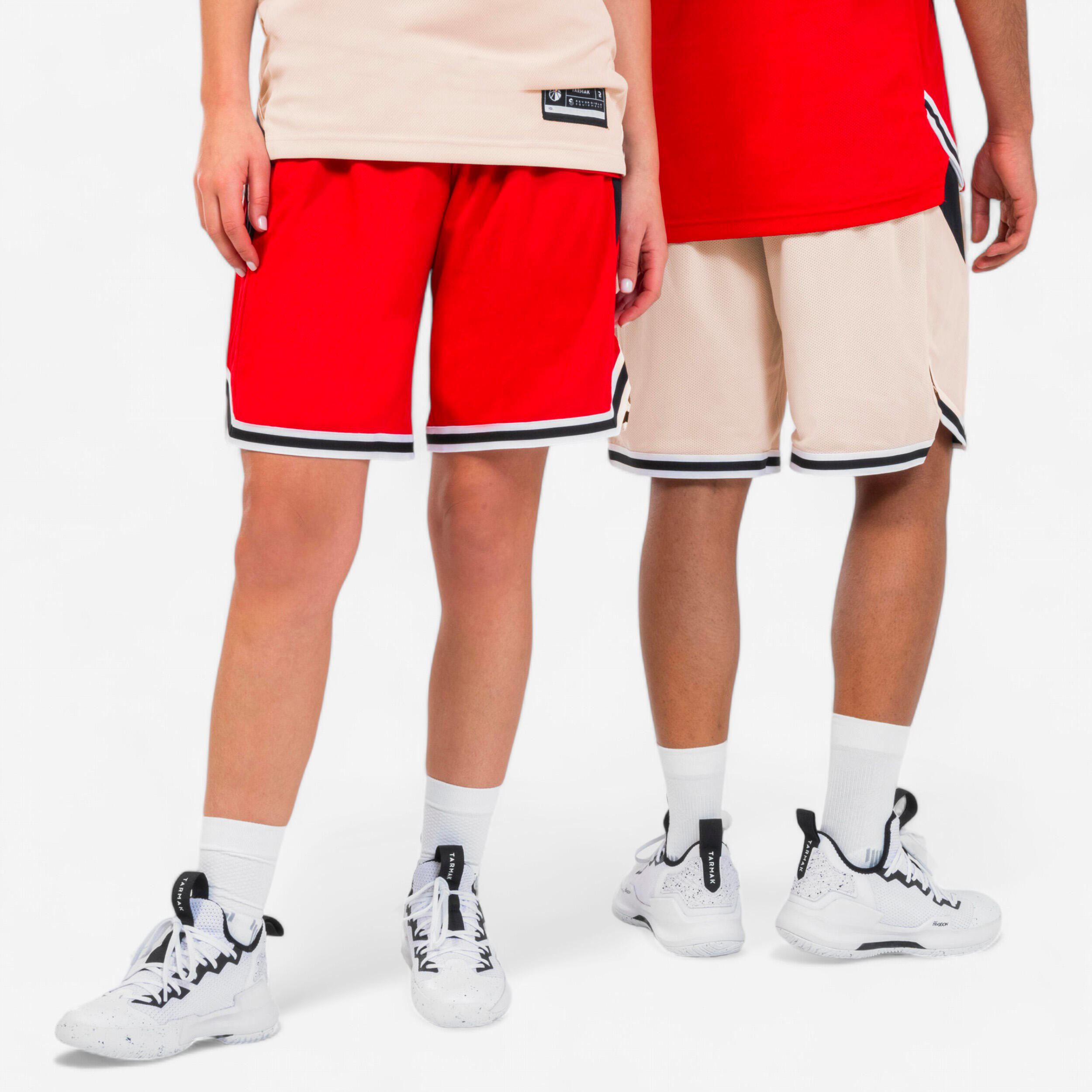 Kids' Reversible Basketball Shorts SH500 - Red/Beige