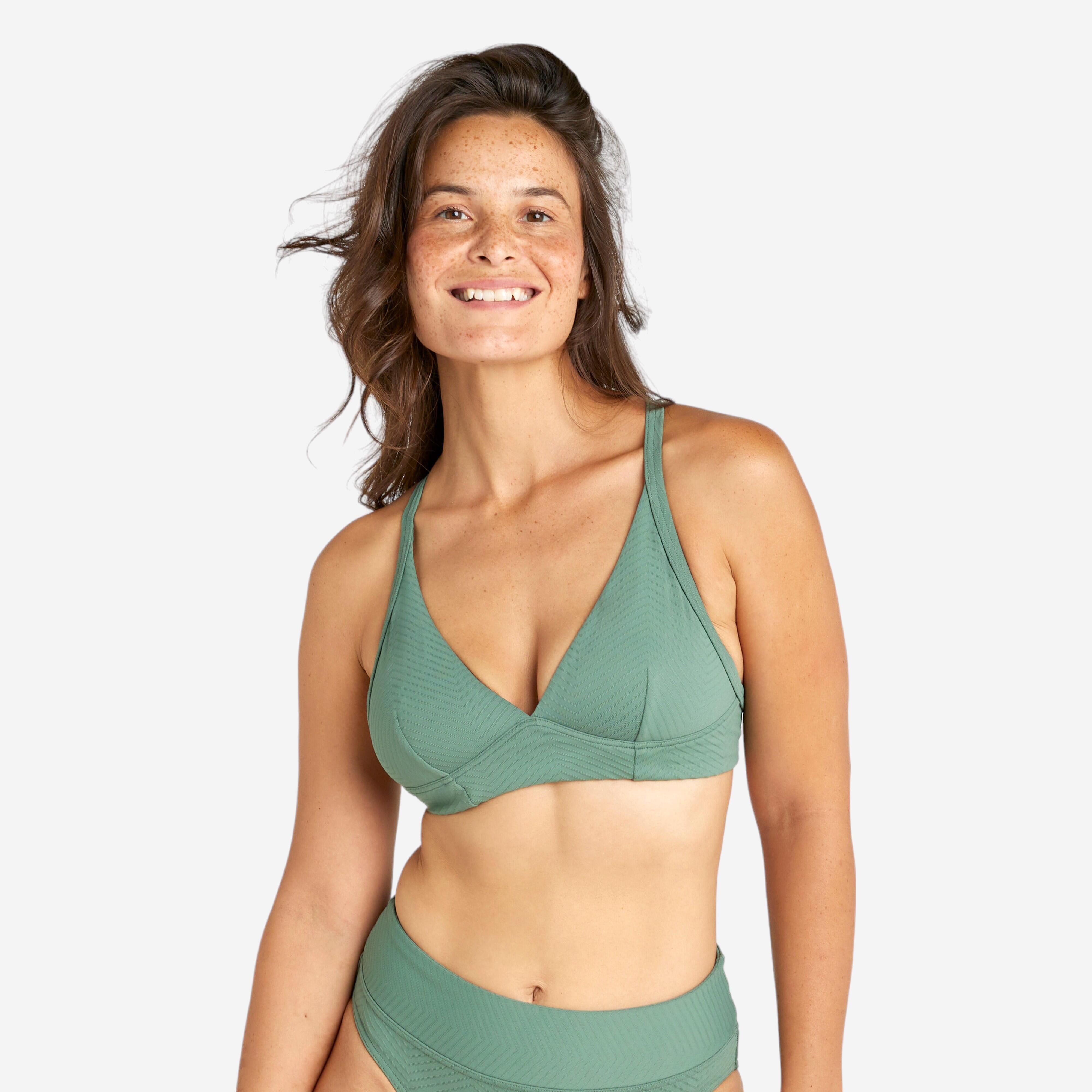 Women's textured bralette bikini top - Bea khaki