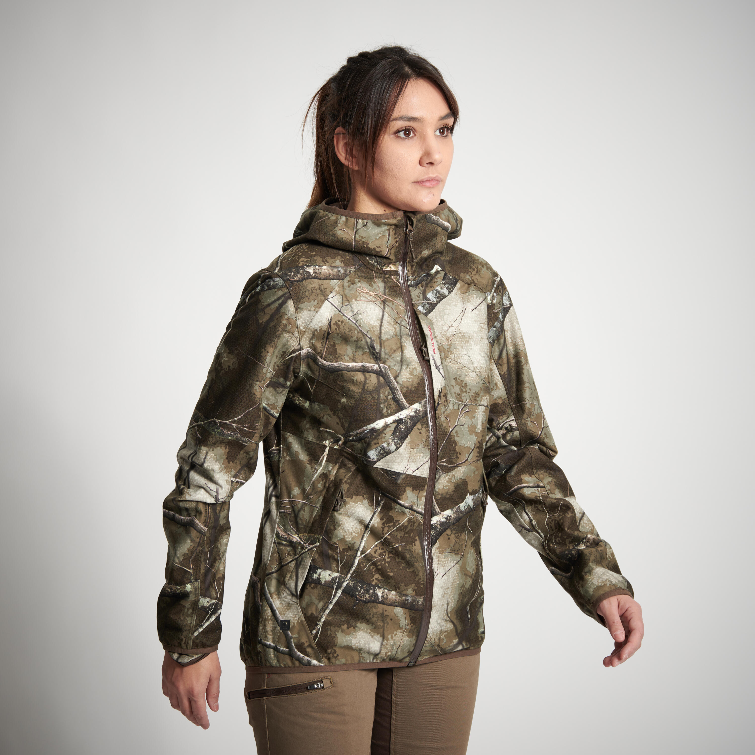 WOMEN’S SILENT WATERPROOF HUNTING JACKET 500 - CAMOUFLAGE