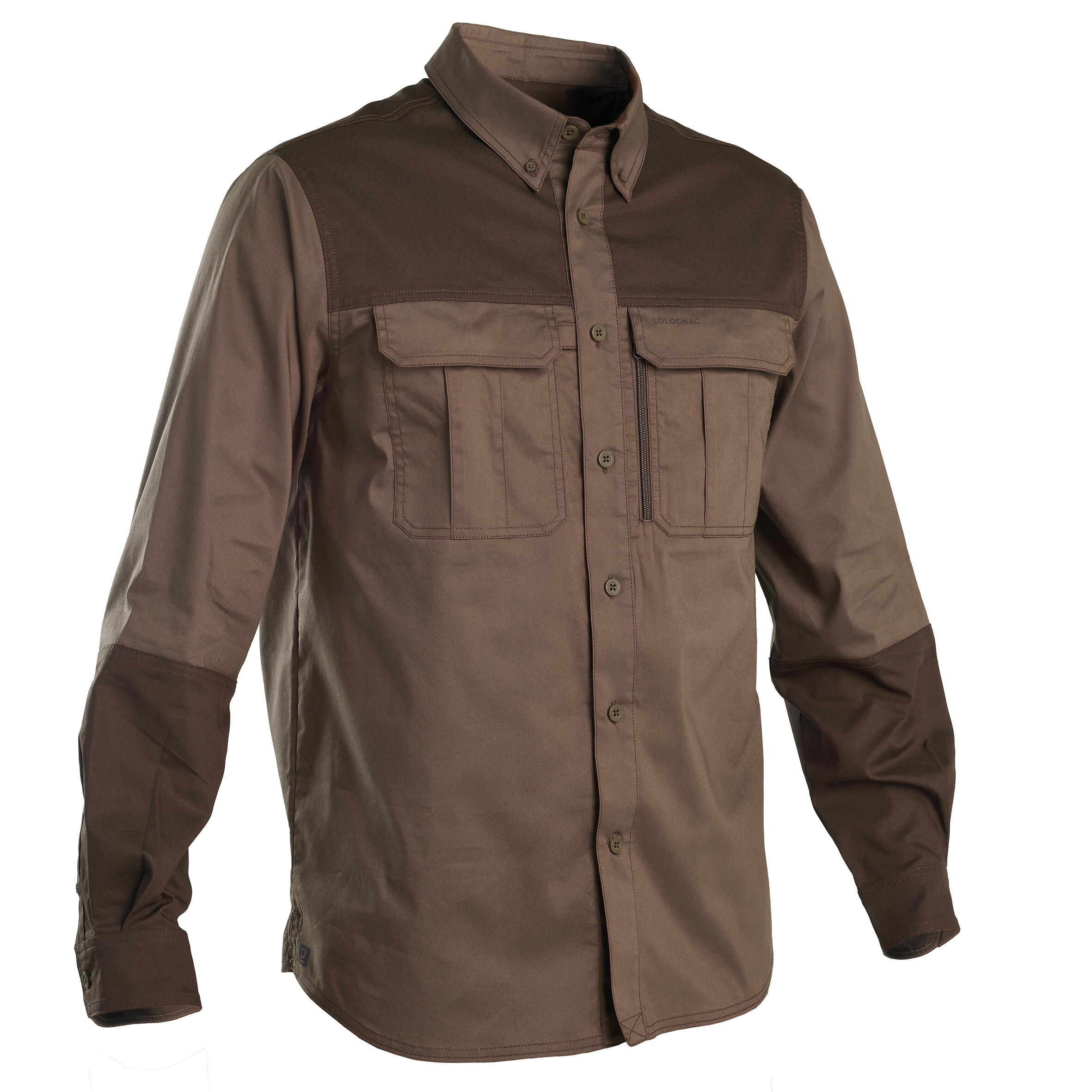 Men's Country Sport Long-Sleeved Comfortable Resistant Cotton Shirt - 500 Brown