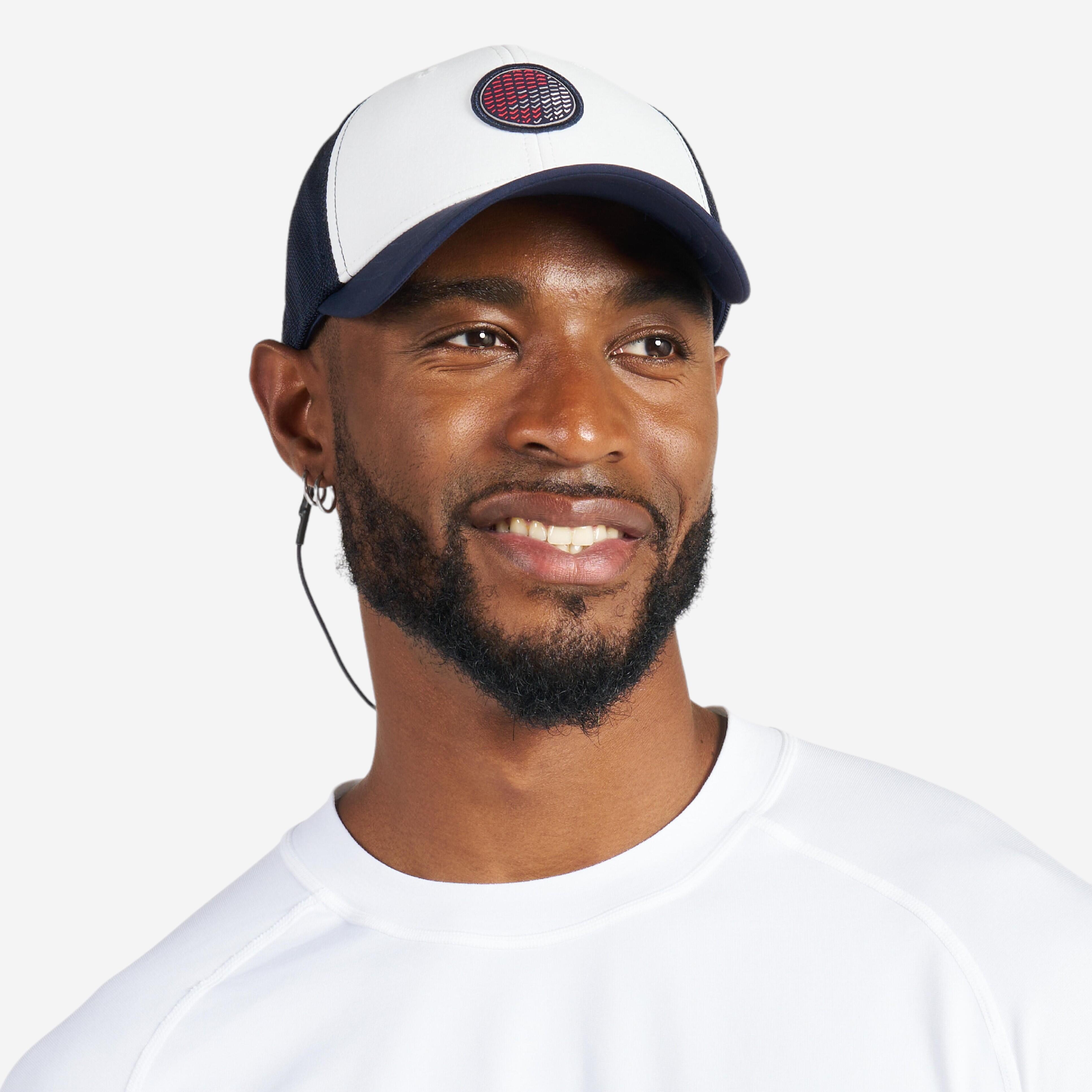 Adult's sailing boat cap 500 Ecru blue