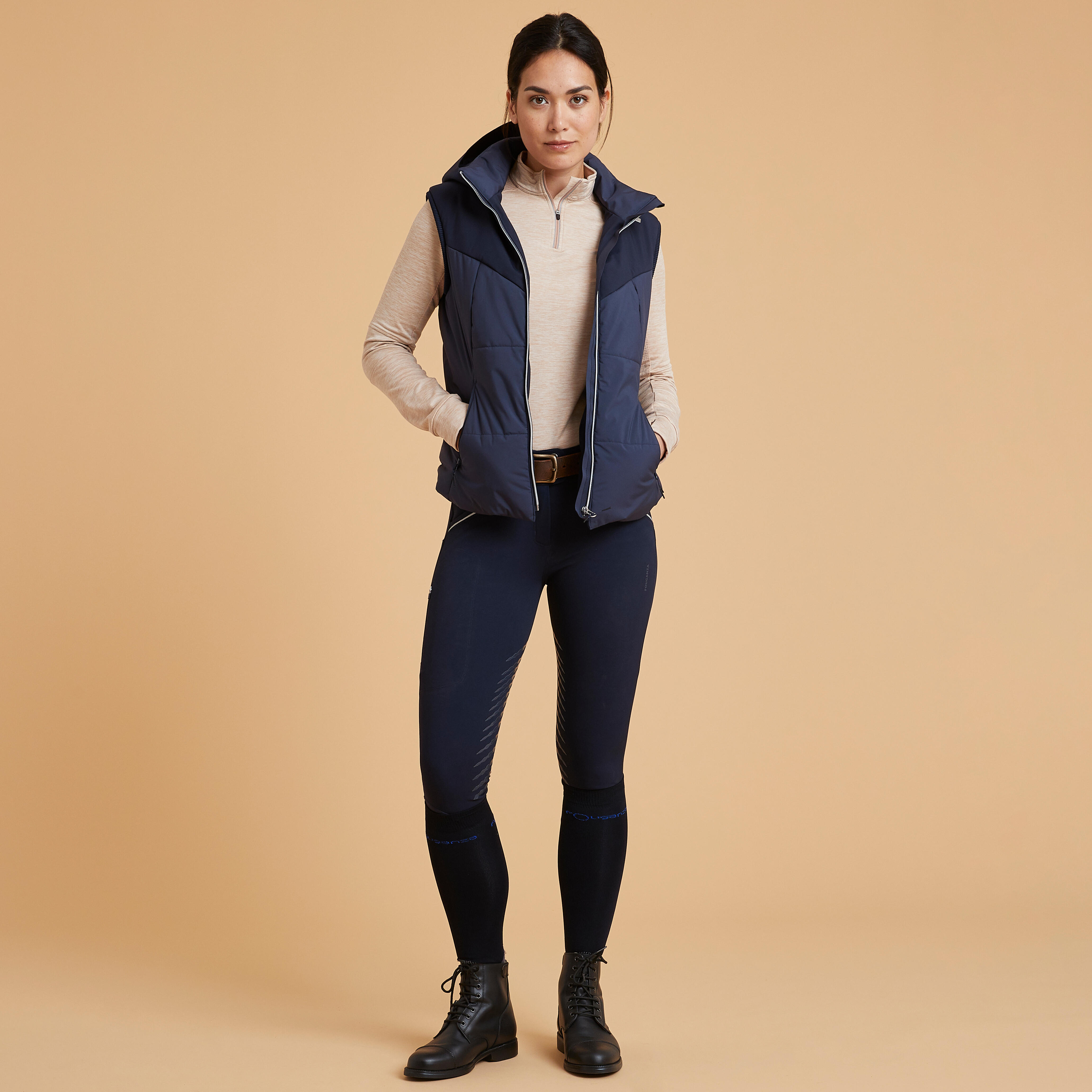 Women's Sleeveless Horse Riding Warm Down Jacket 900 - Navy