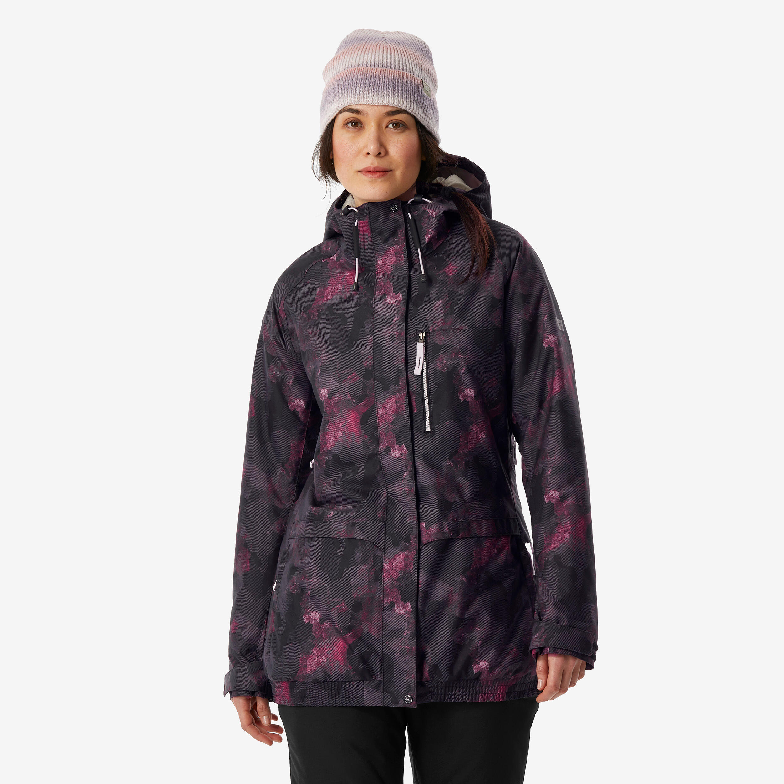Women's Warm and Breathable Snowboard Jacket SNB 100 Graph-Black and Pink