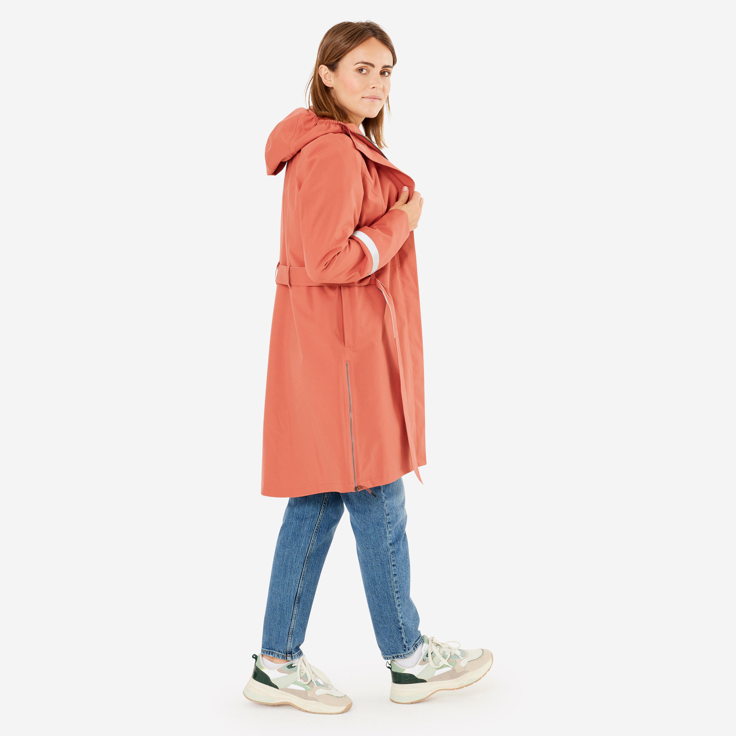 Women's City Bike Waterproof Trench Coat with Hood - Terra Cotta