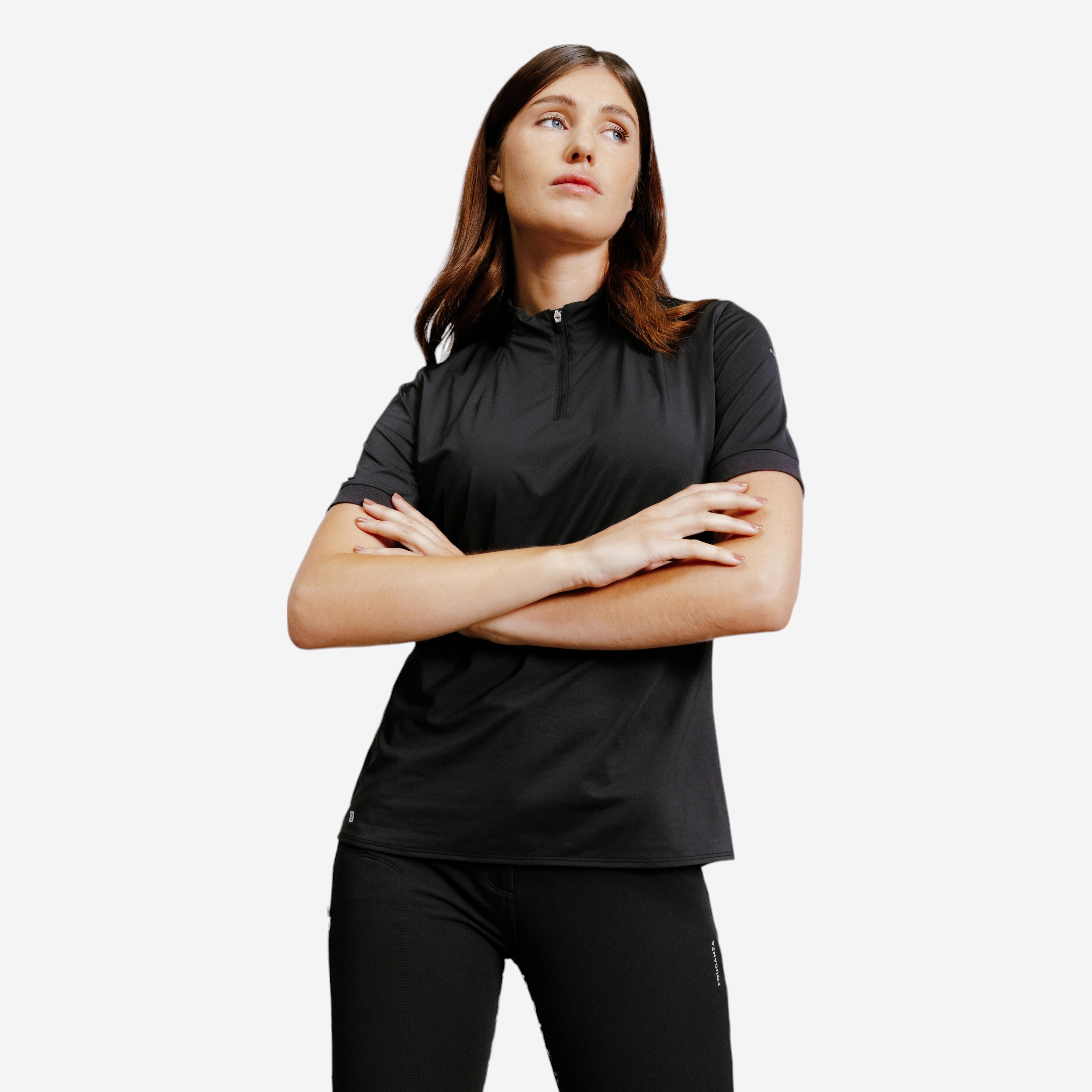 Women's Horse Riding Short-Sleeved Heritage Polo Shirt - Black