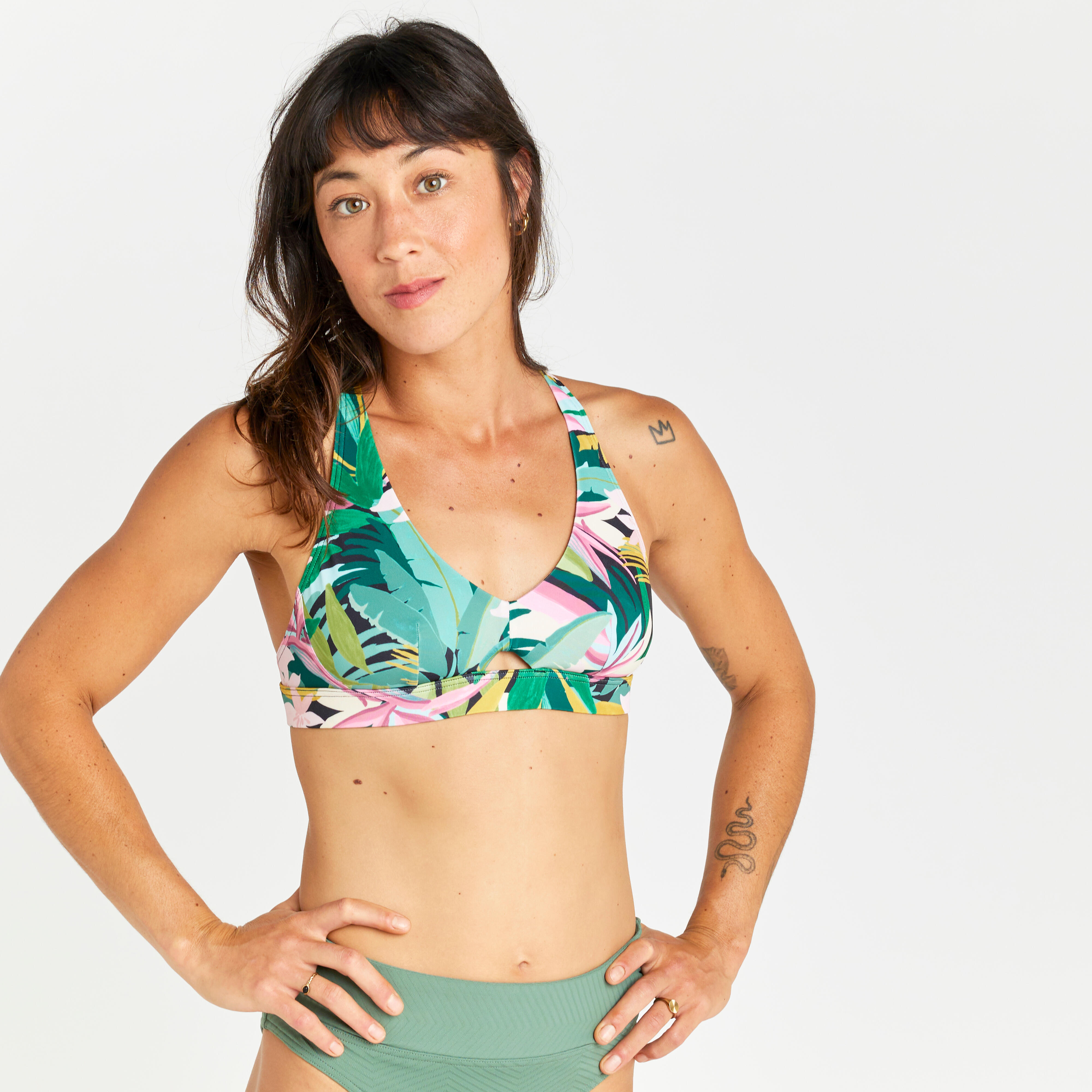 Women's bralette bikini top - Agatha tropical green